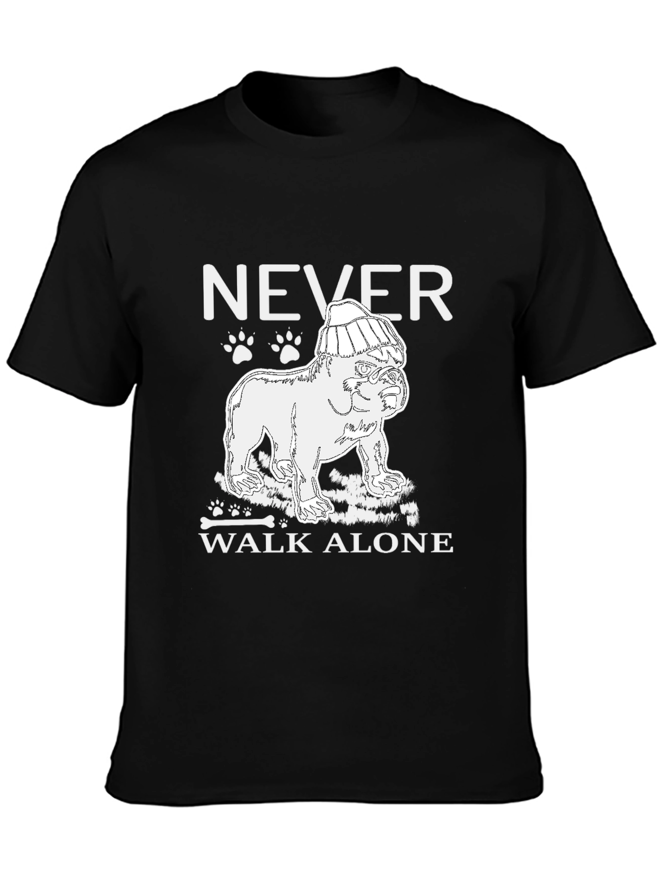 Never Walk Alone Dog Graphic Tee - Black
