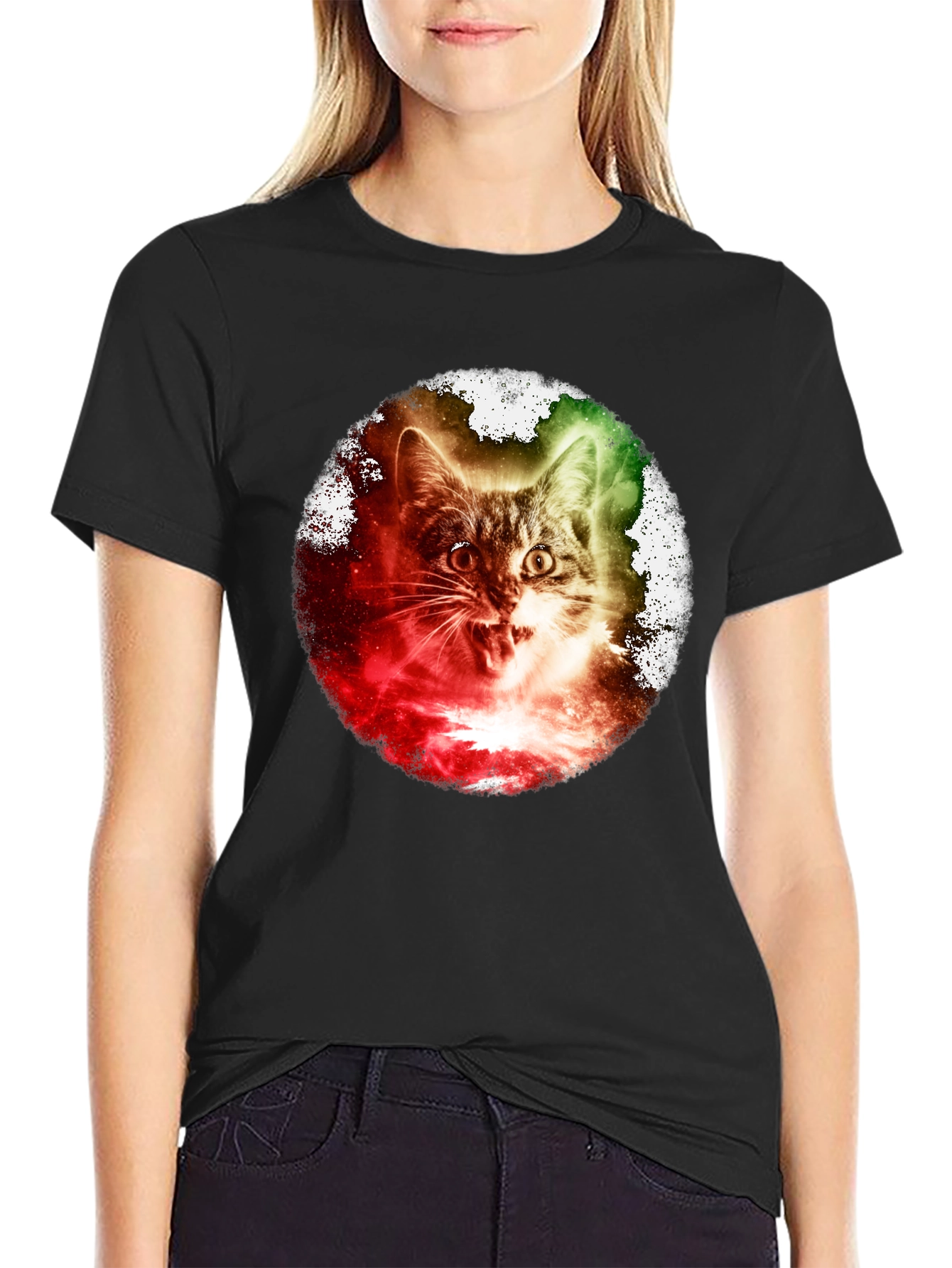 Galaxy Cat Graphic Tee - Unique Space Kitten T-Shirt