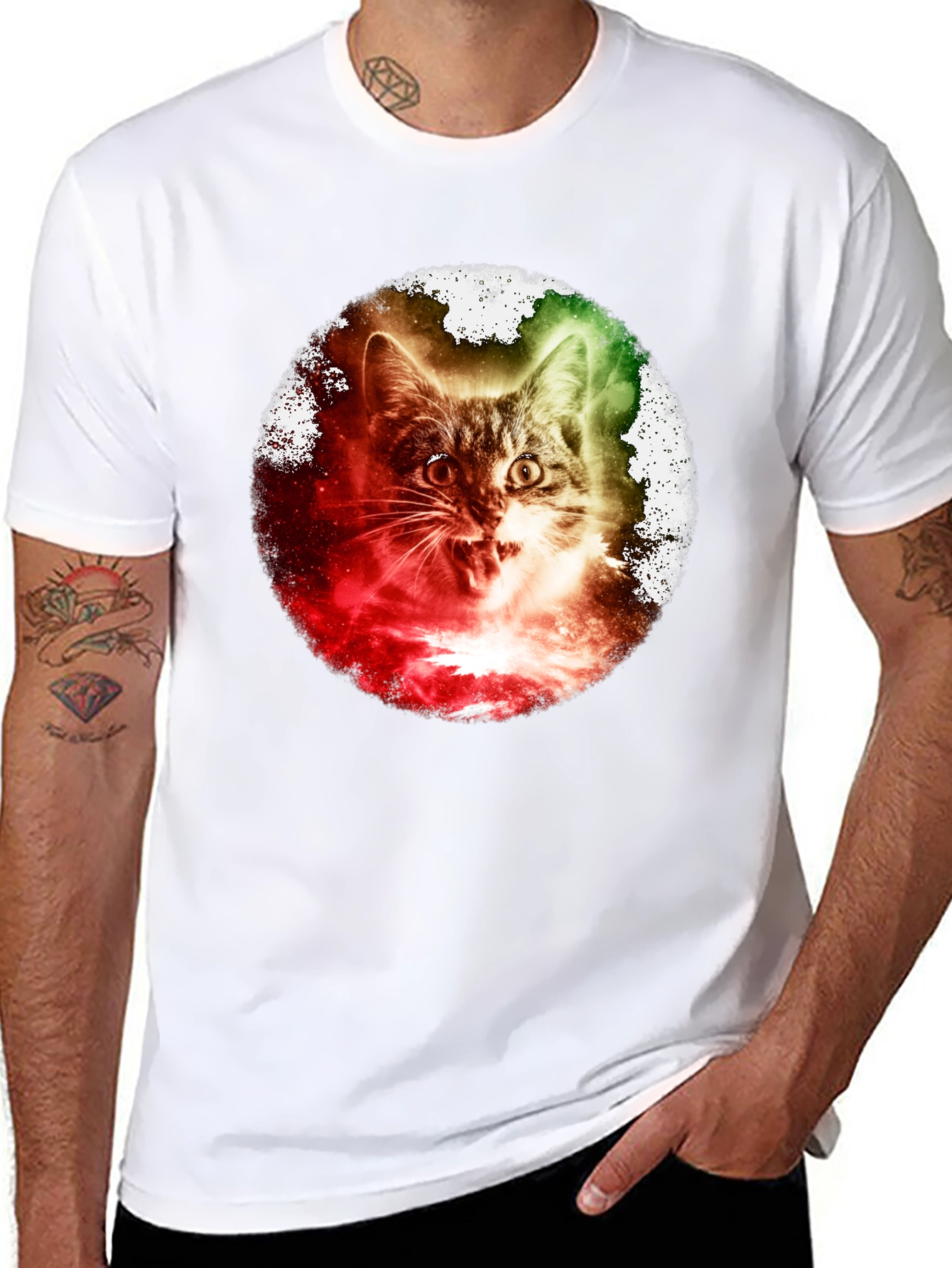 Galaxy Cat Graphic Tee - Unique Space Kitten T-Shirt