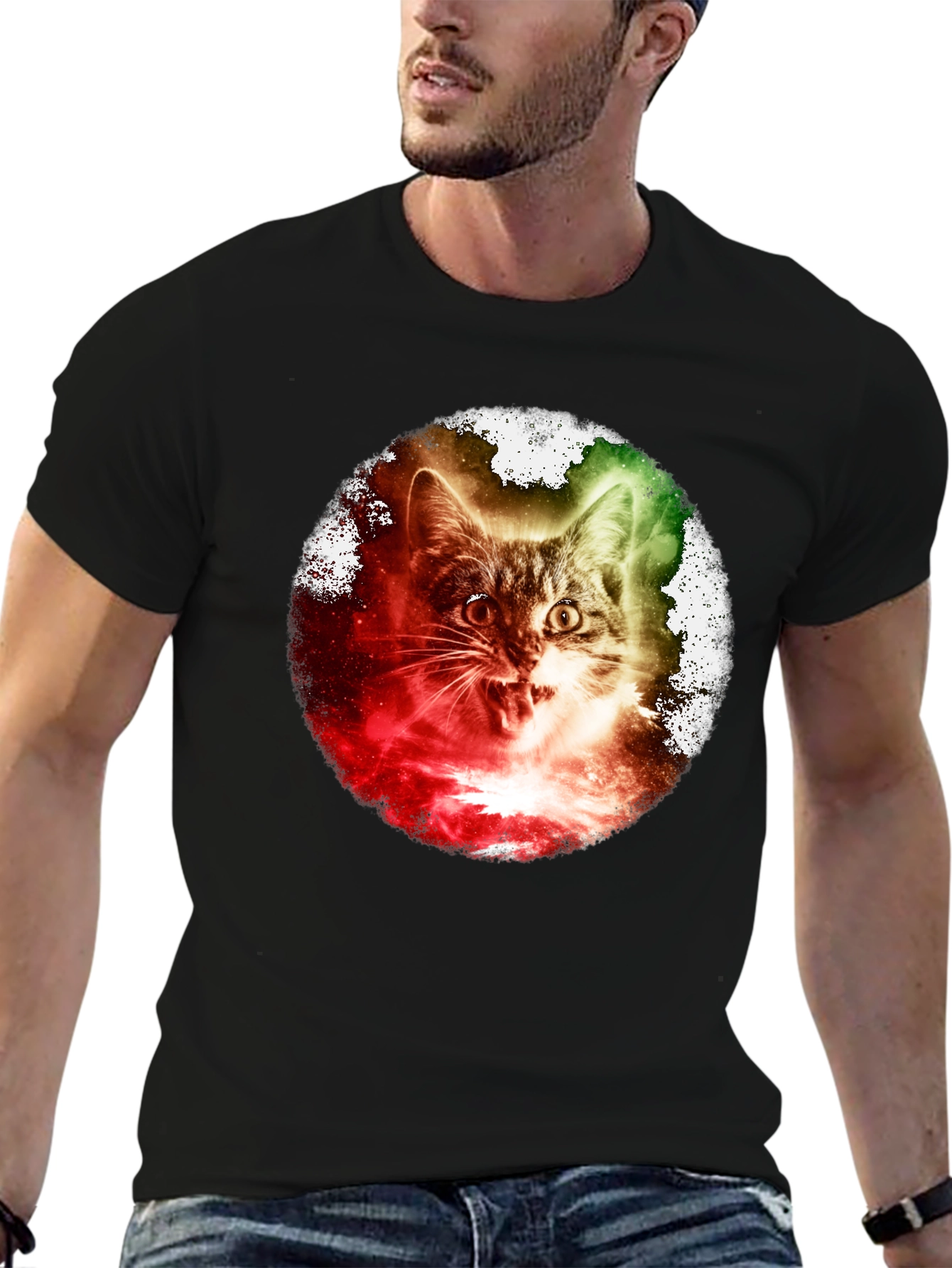 Galaxy Cat Graphic Tee - Unique Space Kitten T-Shirt
