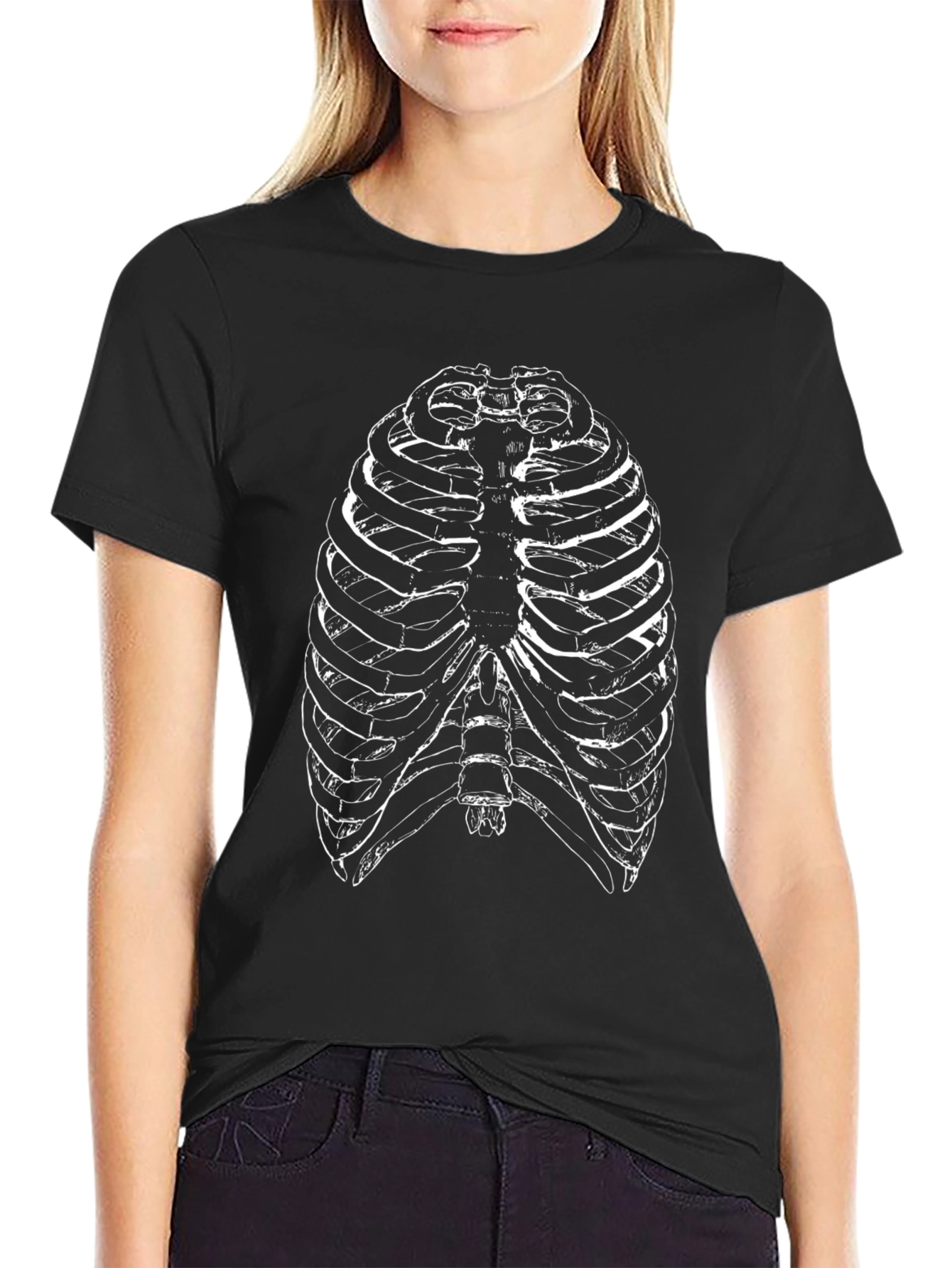 Rib Cage Anatomy Graphic Tee - Black Cotton T-Shirt