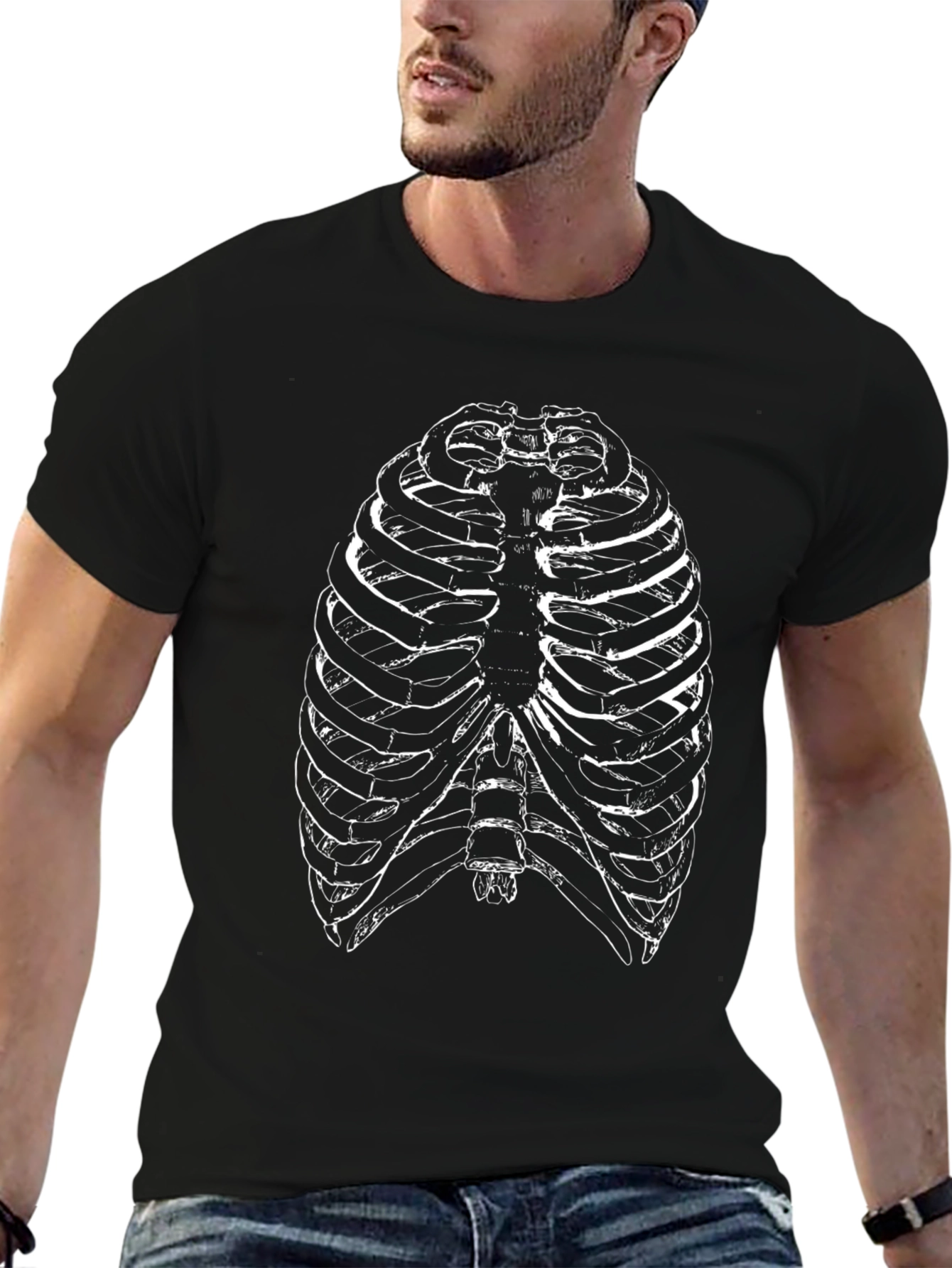 Rib Cage Anatomy Graphic Tee - Black Cotton T-Shirt