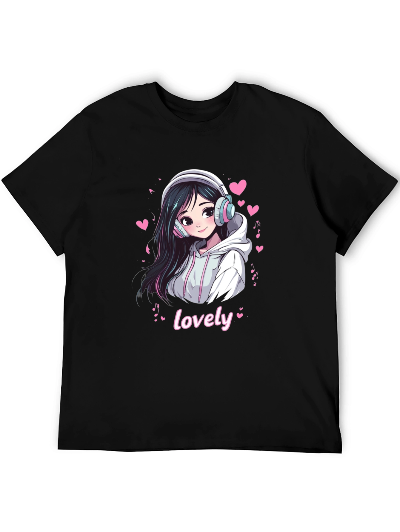 Anime Girl Lovely Graphic Black T-Shirt