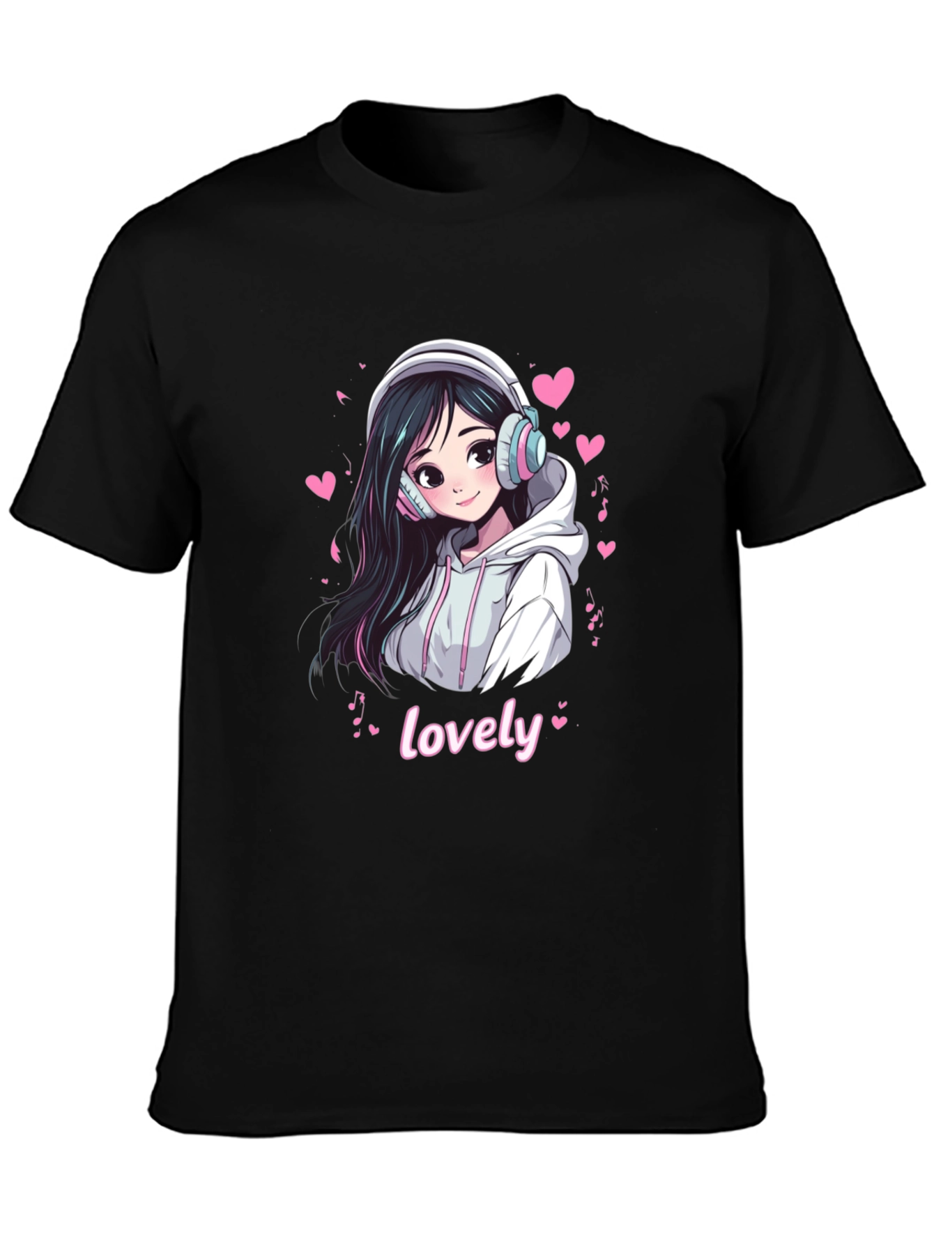 Anime Girl Lovely Graphic Black T-Shirt