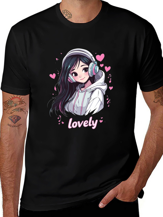 Anime Girl Lovely Graphic Black T-Shirt