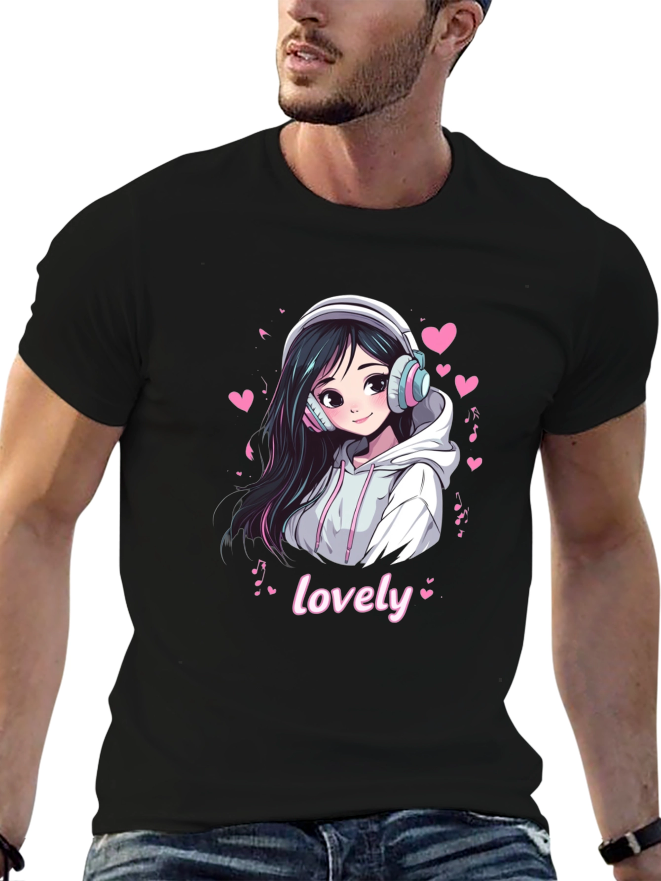 Anime Girl Lovely Graphic Black T-Shirt