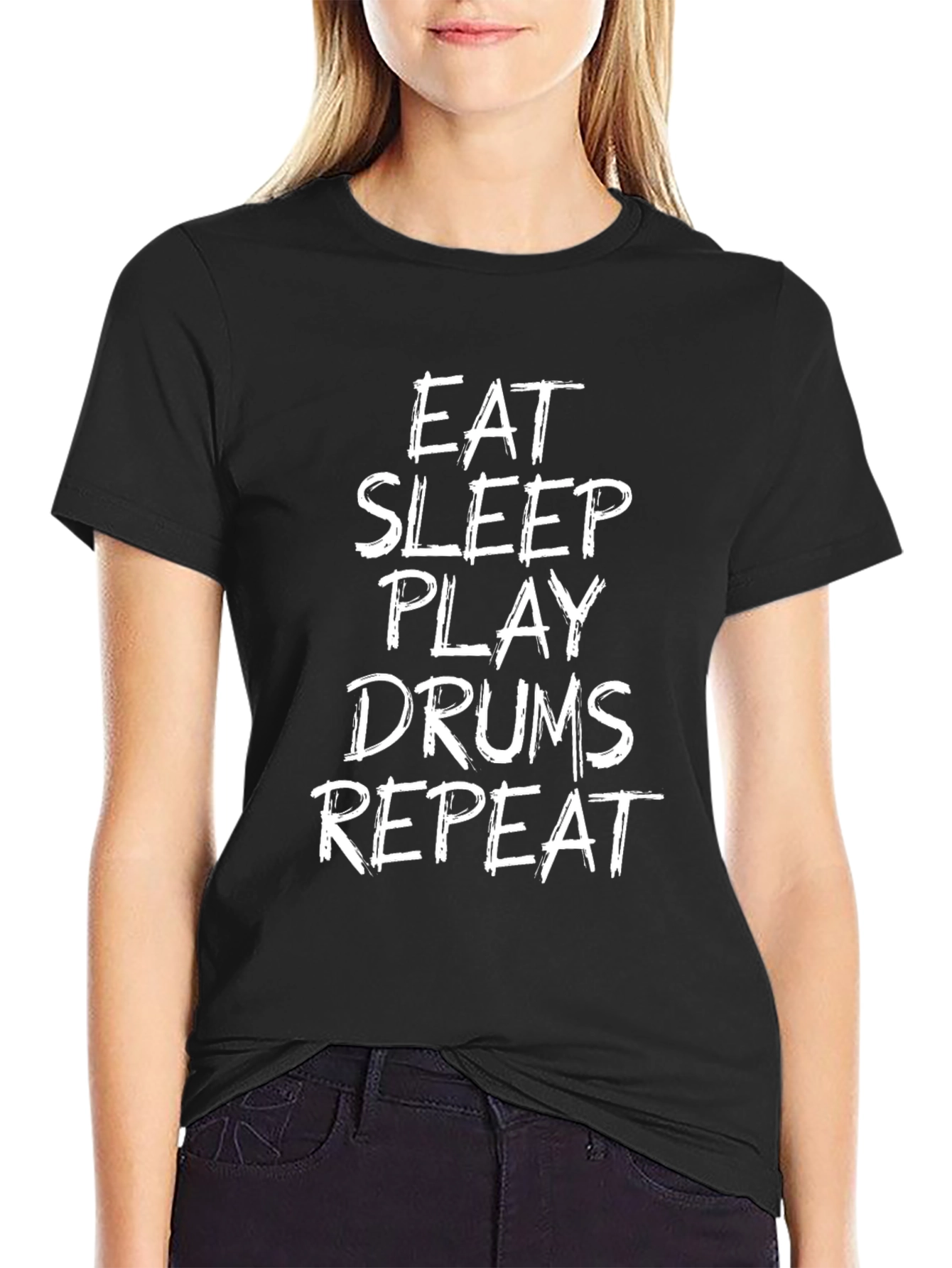 Eat Sleep Play Drums Repeat Black T-Shirt