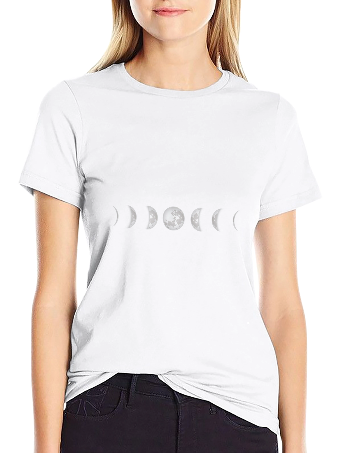 Lunar Phase T-Shirt - Black Cotton Crew Neck