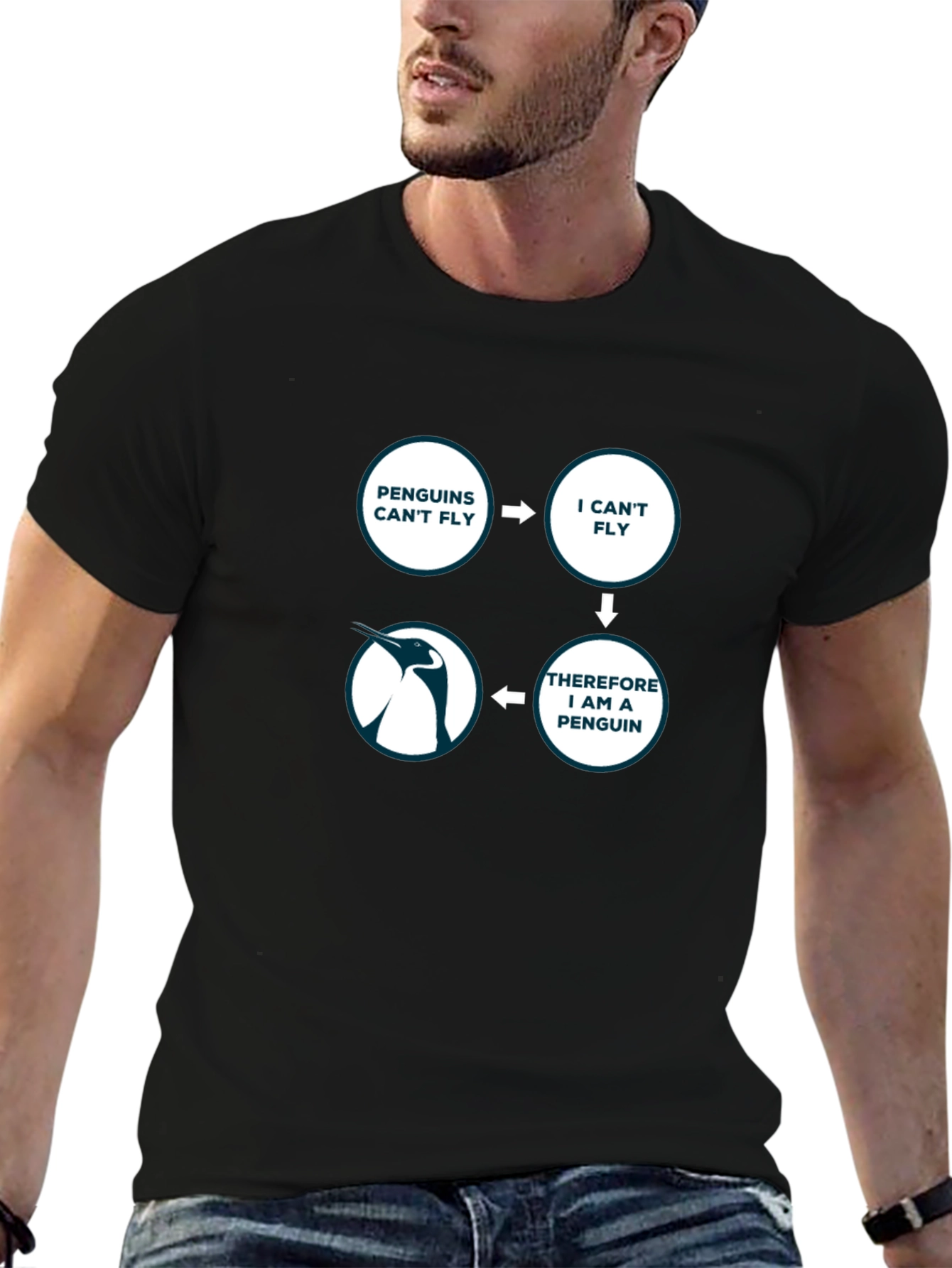 Penguin Logic Black T-Shirt - I Cant Fly