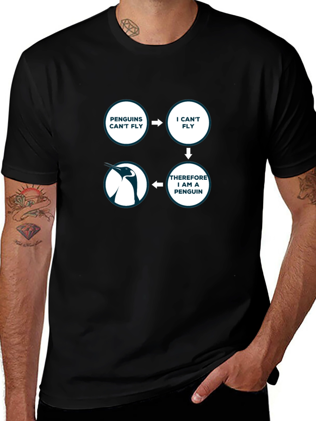 Penguin Logic Black T-Shirt - I Cant Fly