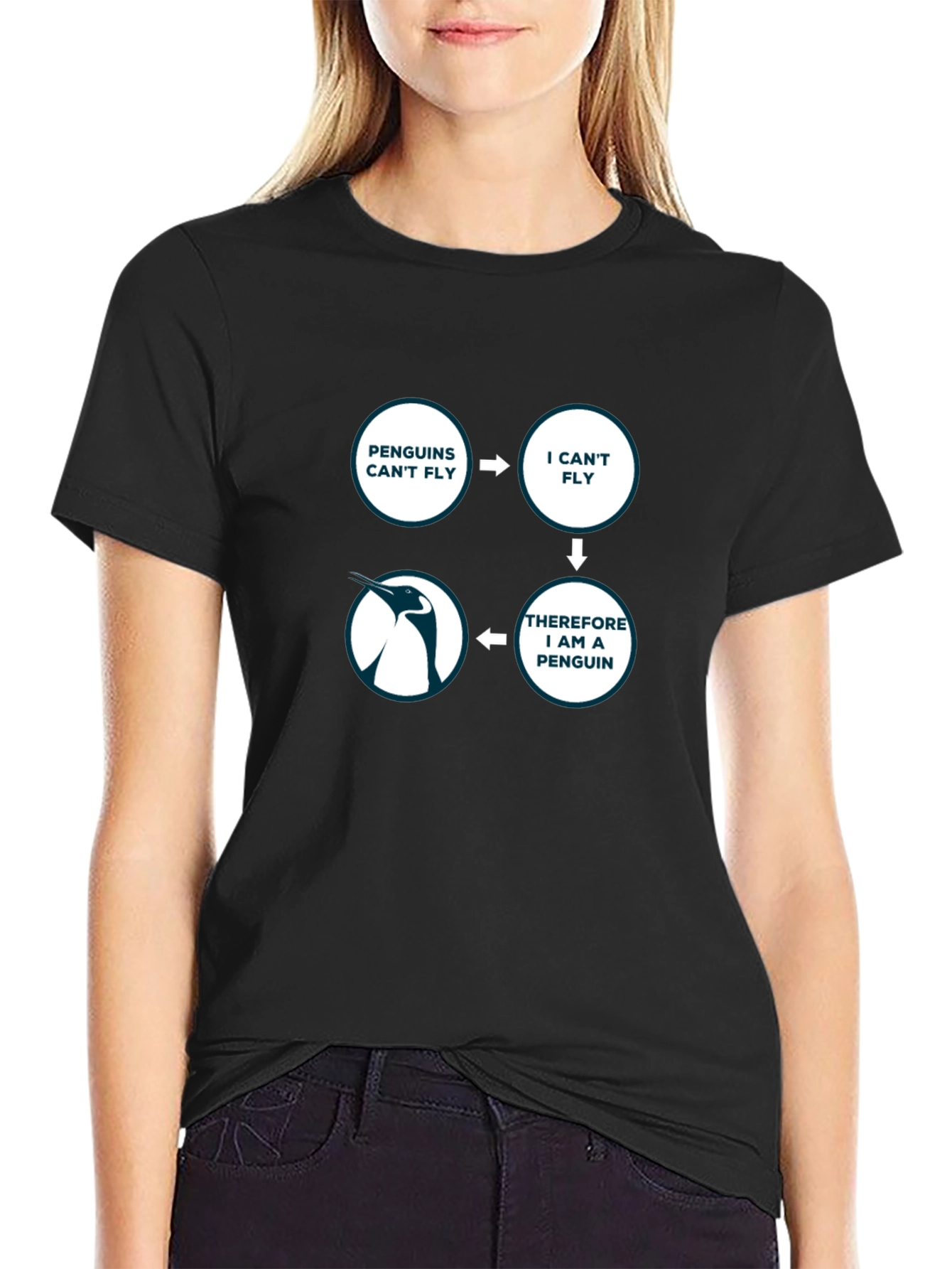 Penguin Logic Black T-Shirt - I Cant Fly