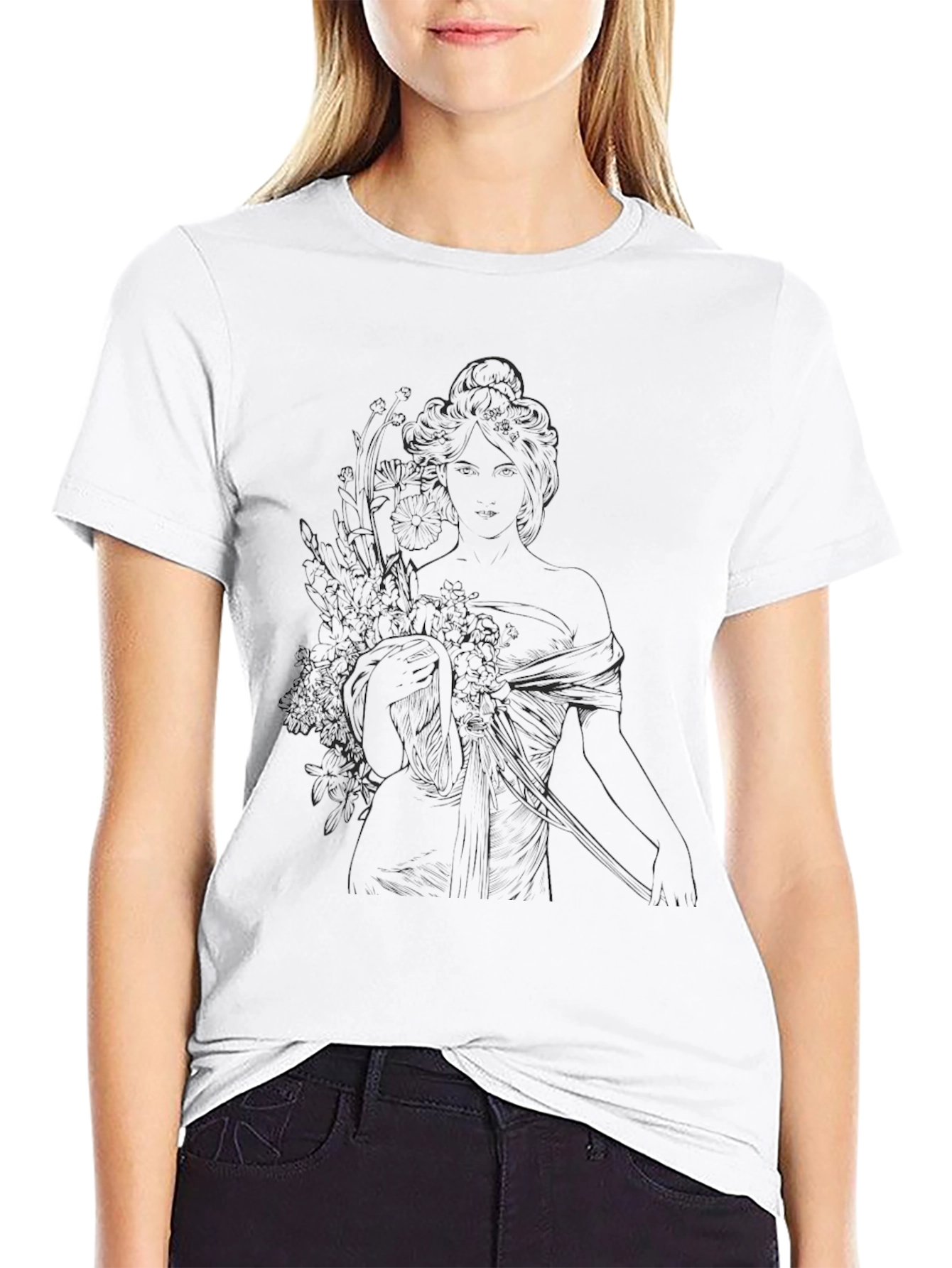 Art Nouveau Woman Black T-Shirt