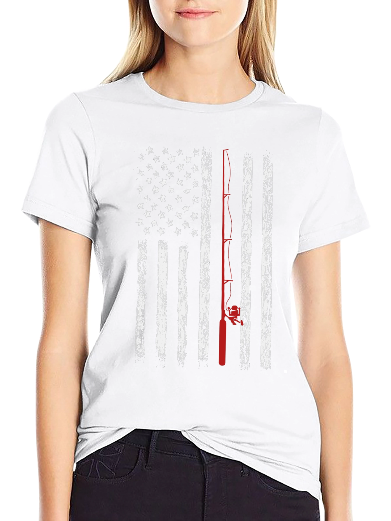 American Flag Fishing Rod Graphic T-Shirt