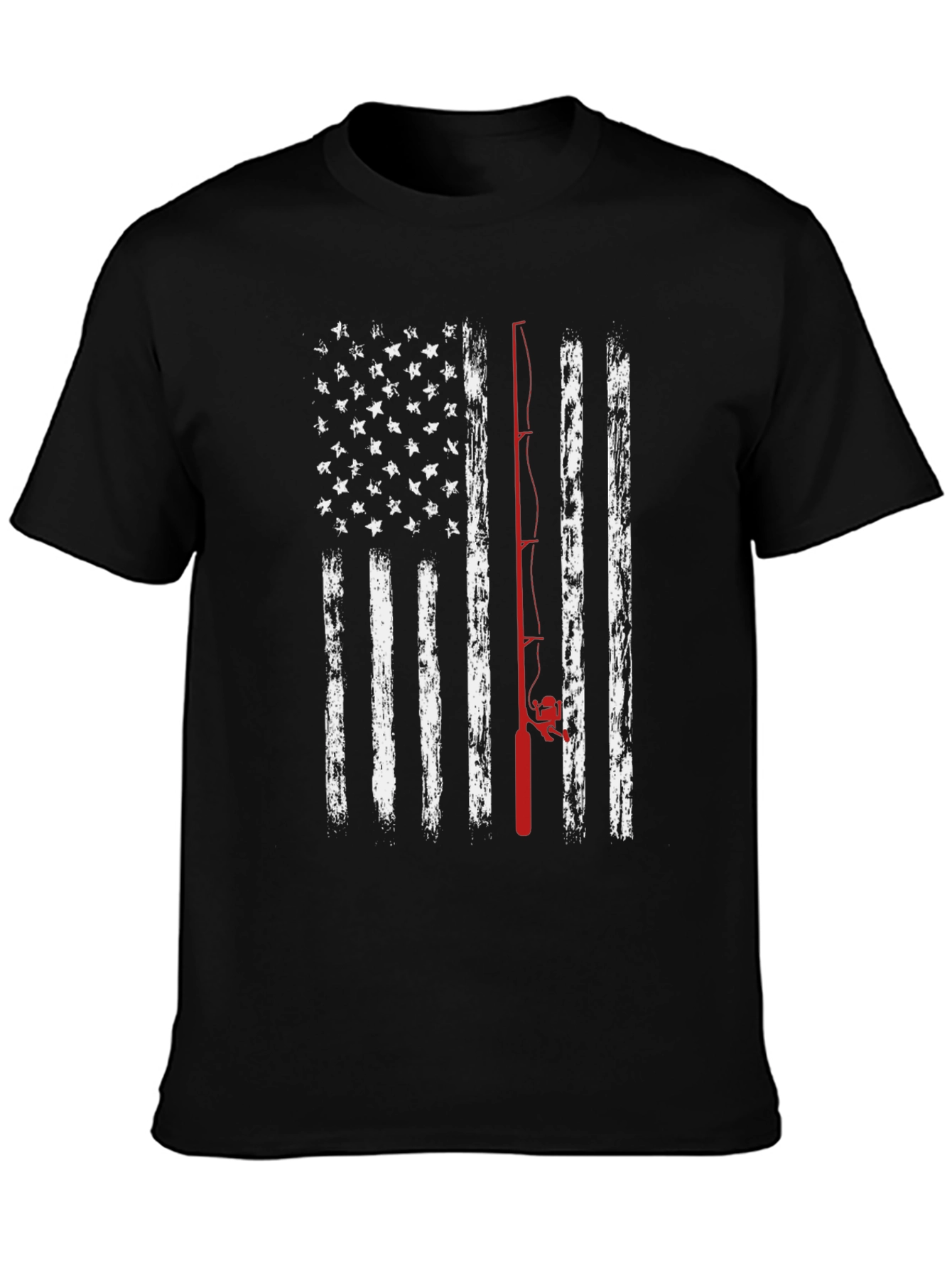 American Flag Fishing Rod Graphic T-Shirt