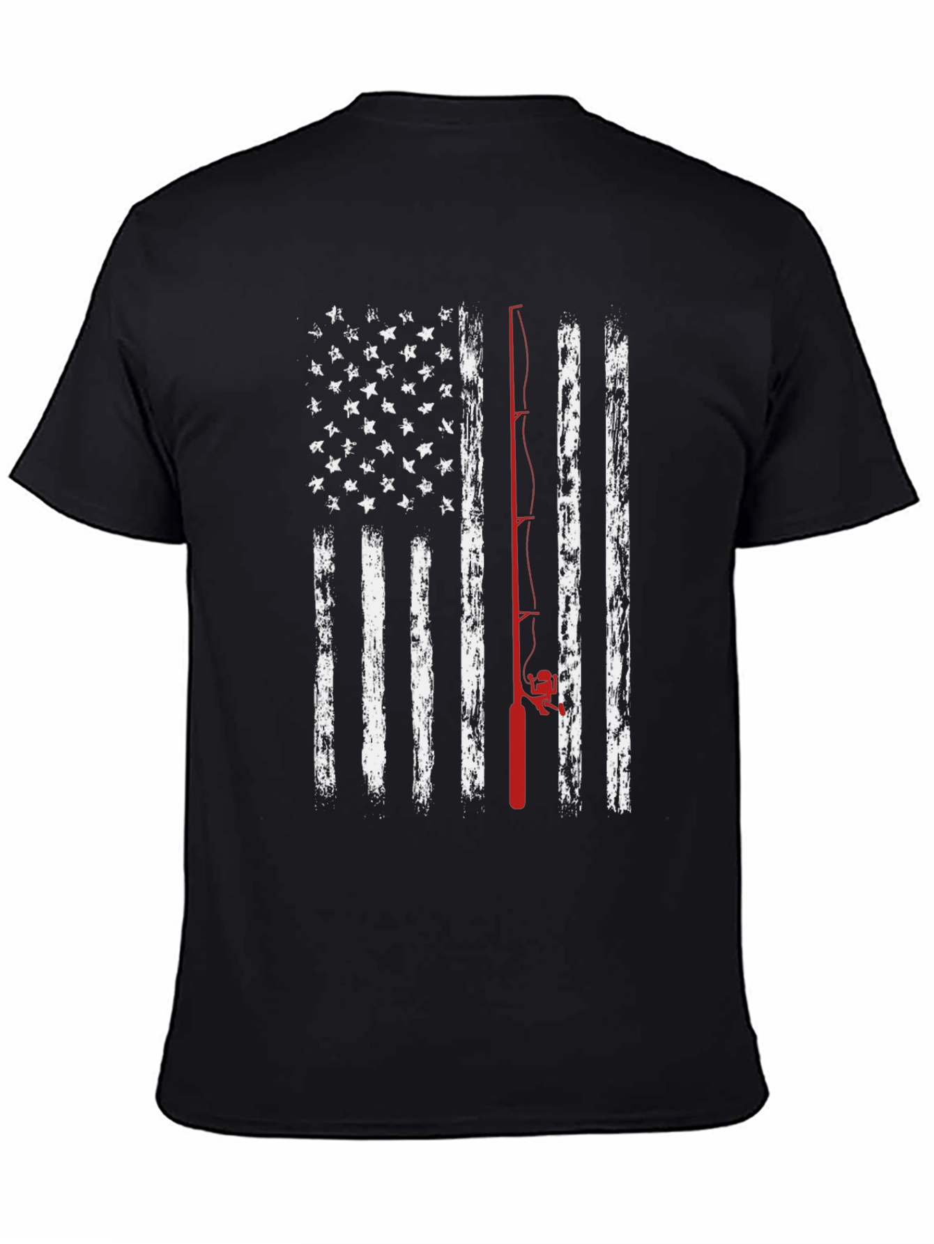 American Flag Fishing Rod Graphic T-Shirt