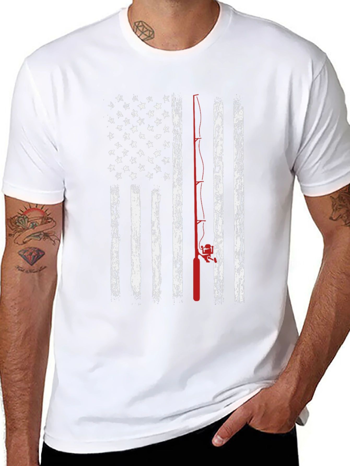 American Flag Fishing Rod Graphic T-Shirt