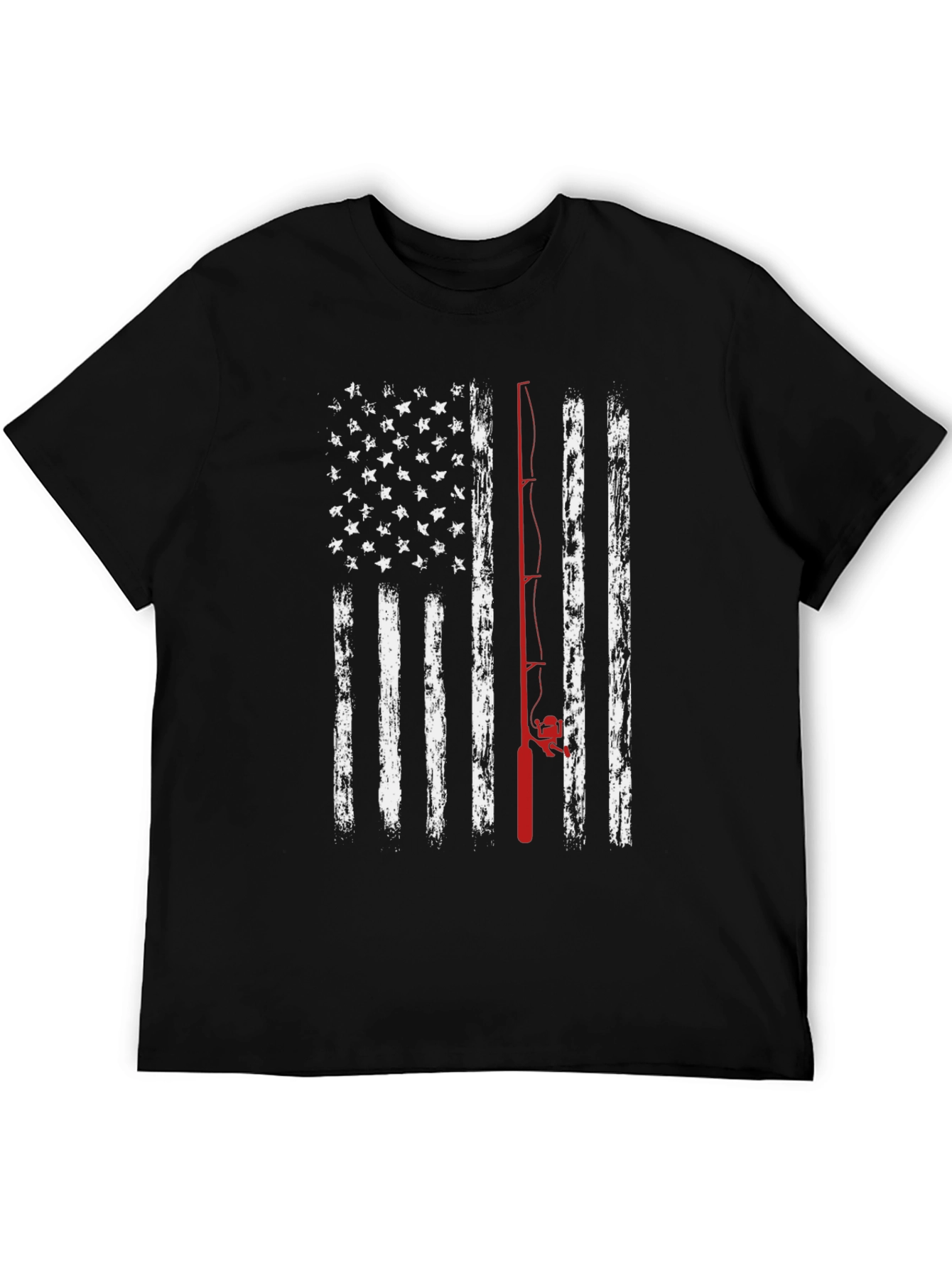 American Flag Fishing Rod Graphic T-Shirt