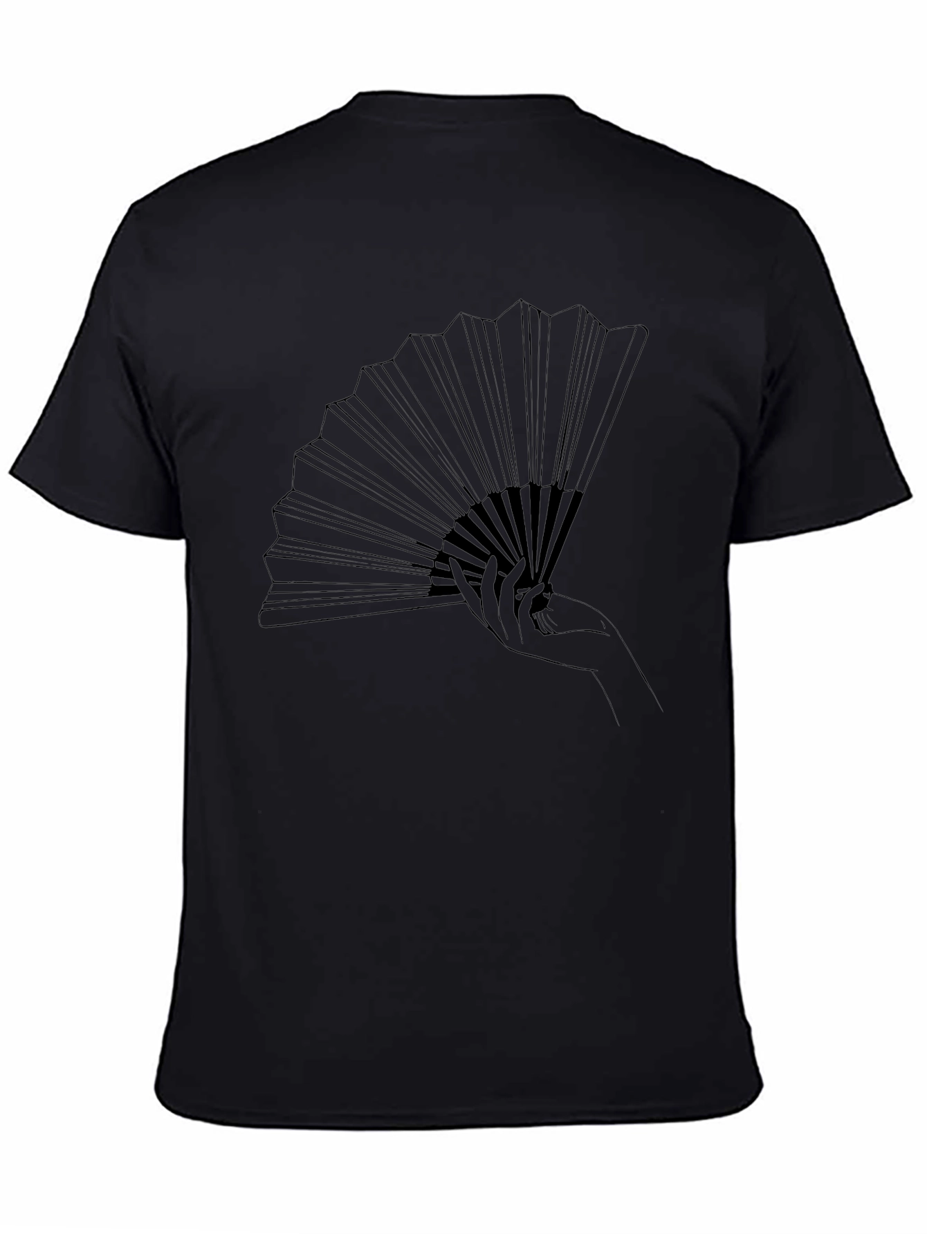 Elegant Hand Fan Graphic Tee - Stylish Black T-Shirt