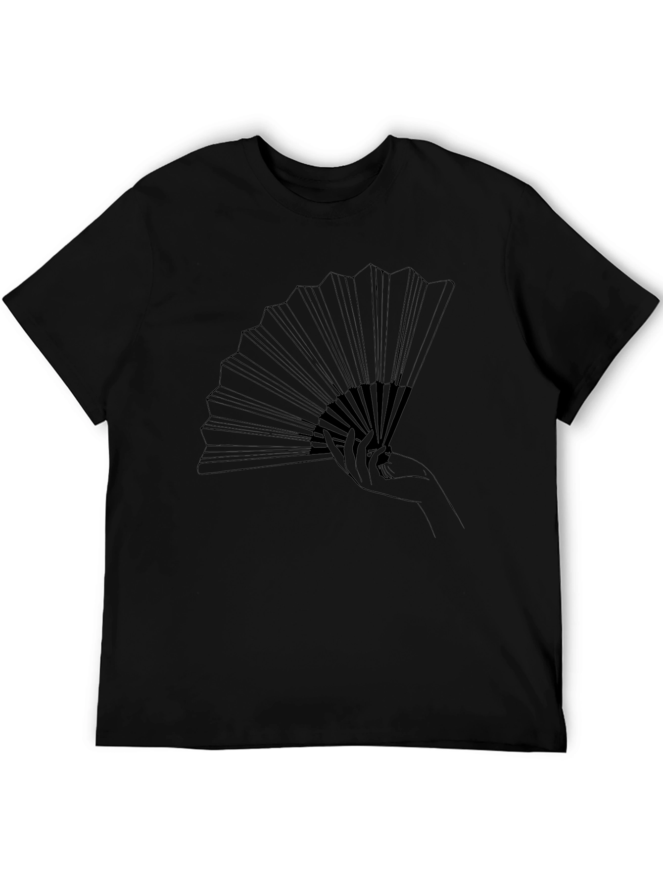 Elegant Hand Fan Graphic Tee - Stylish Black T-Shirt