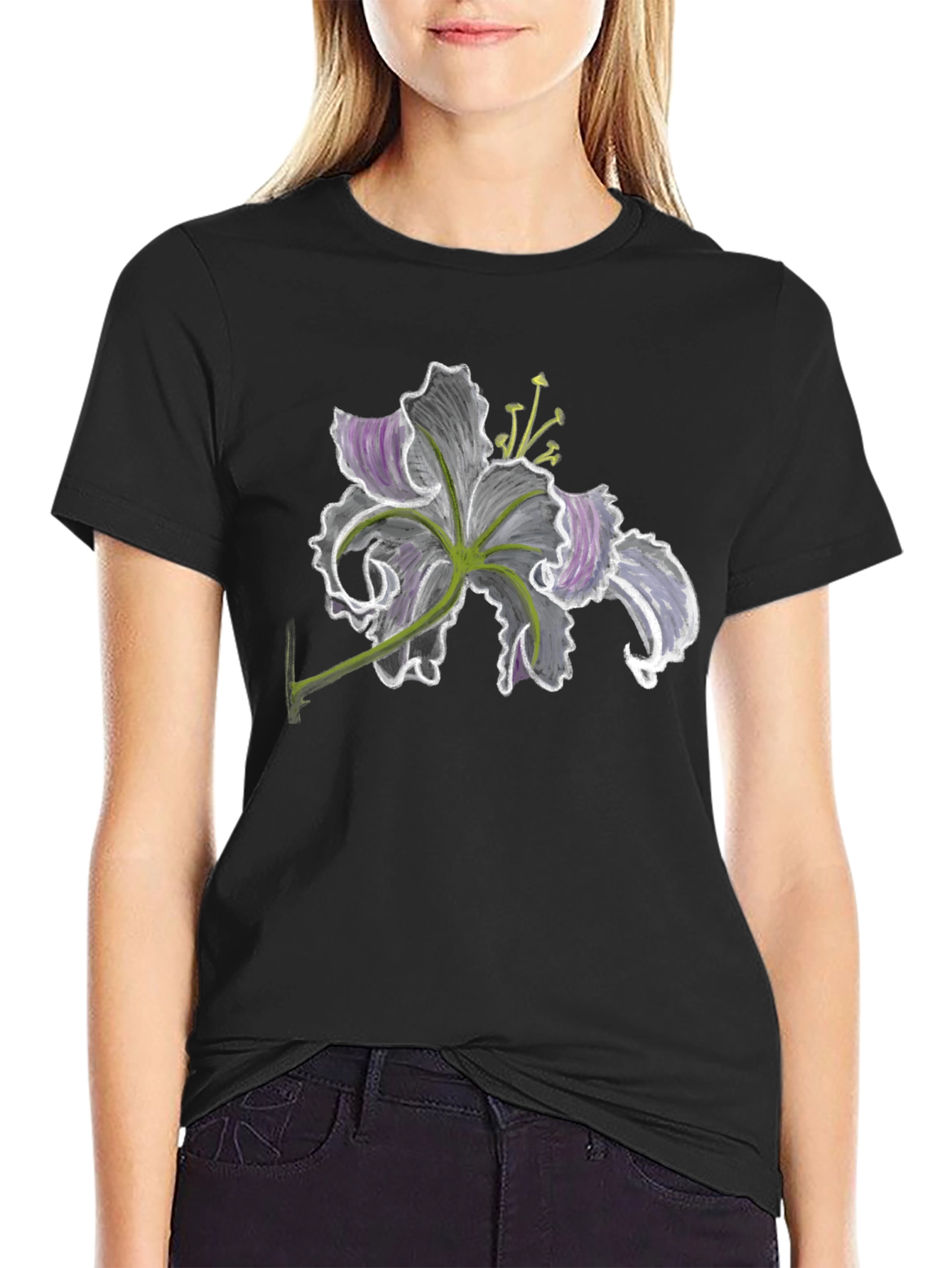 Floral Sketch Black T-Shirt