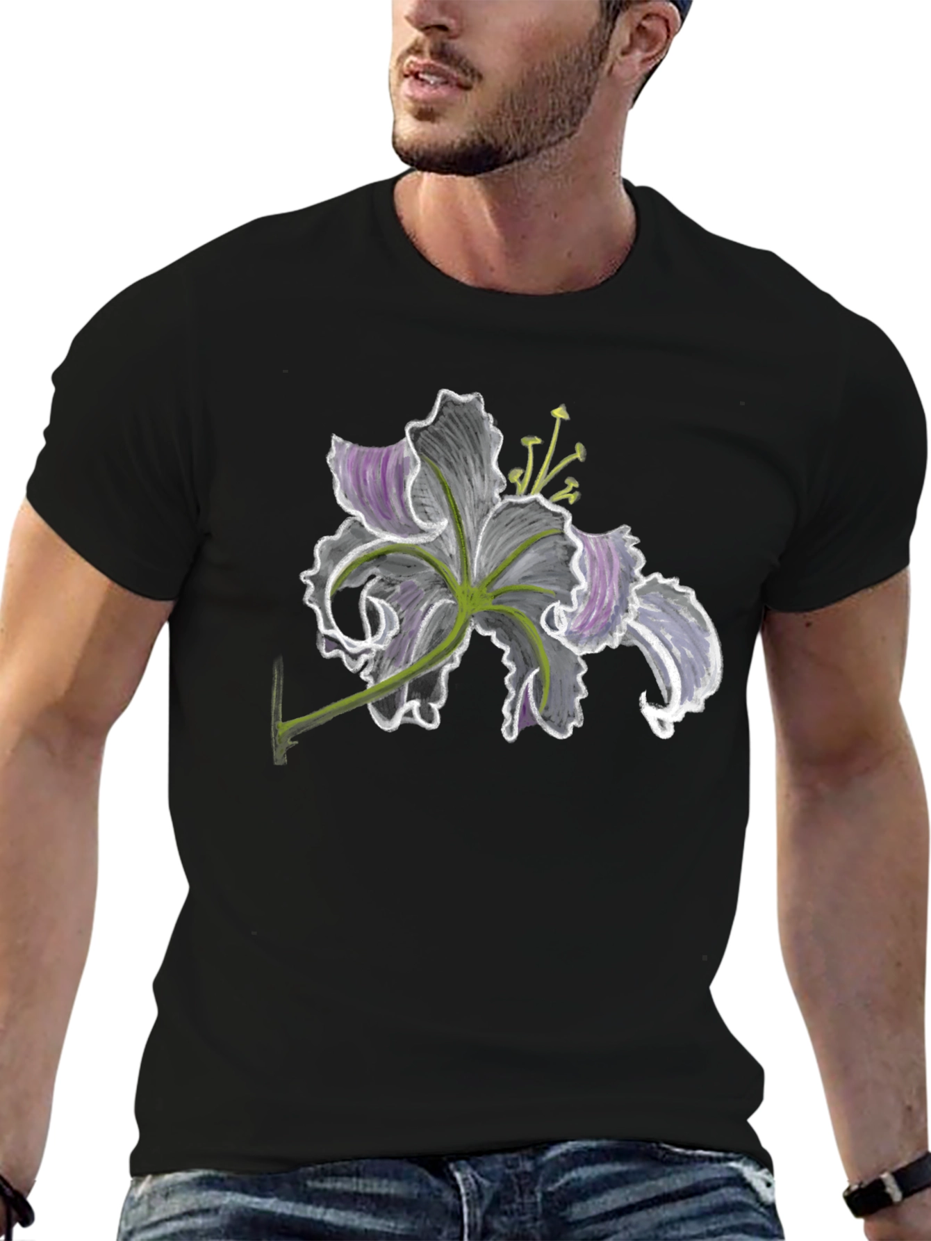Floral Sketch Black T-Shirt