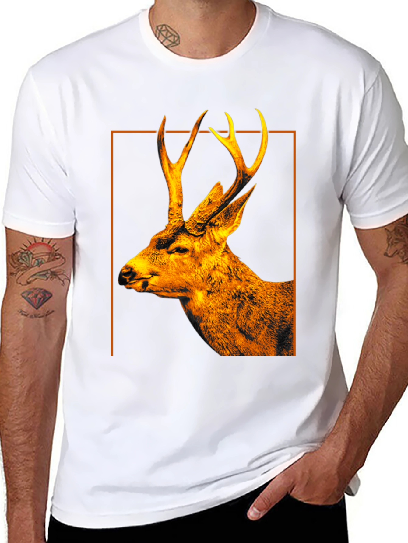 Deer Graphic Print Black Crew Neck T-Shirt