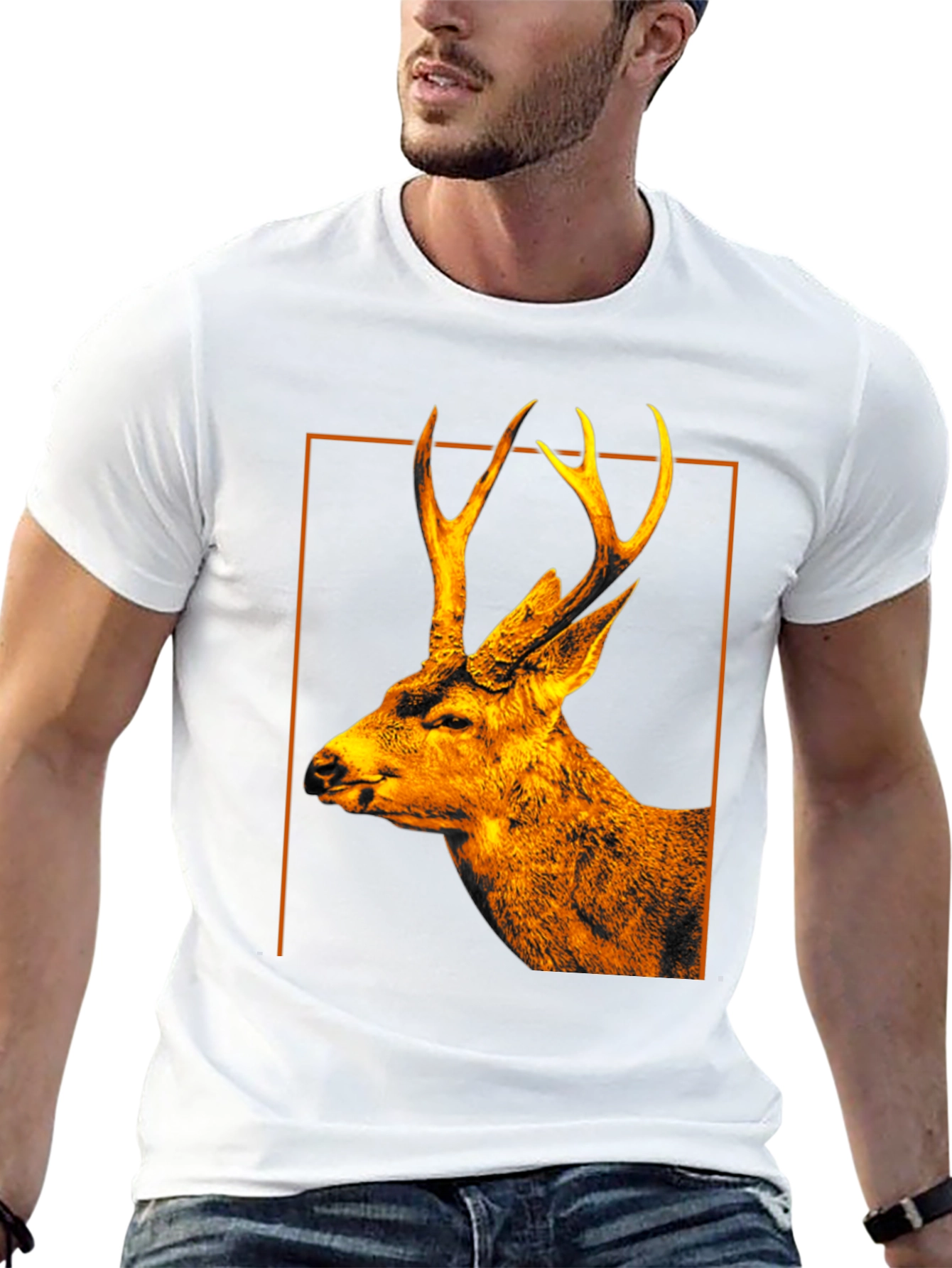 Deer Graphic Print Black Crew Neck T-Shirt