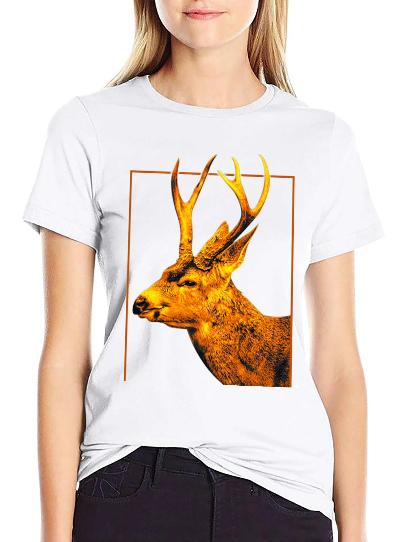 Deer Graphic Print Black Crew Neck T-Shirt
