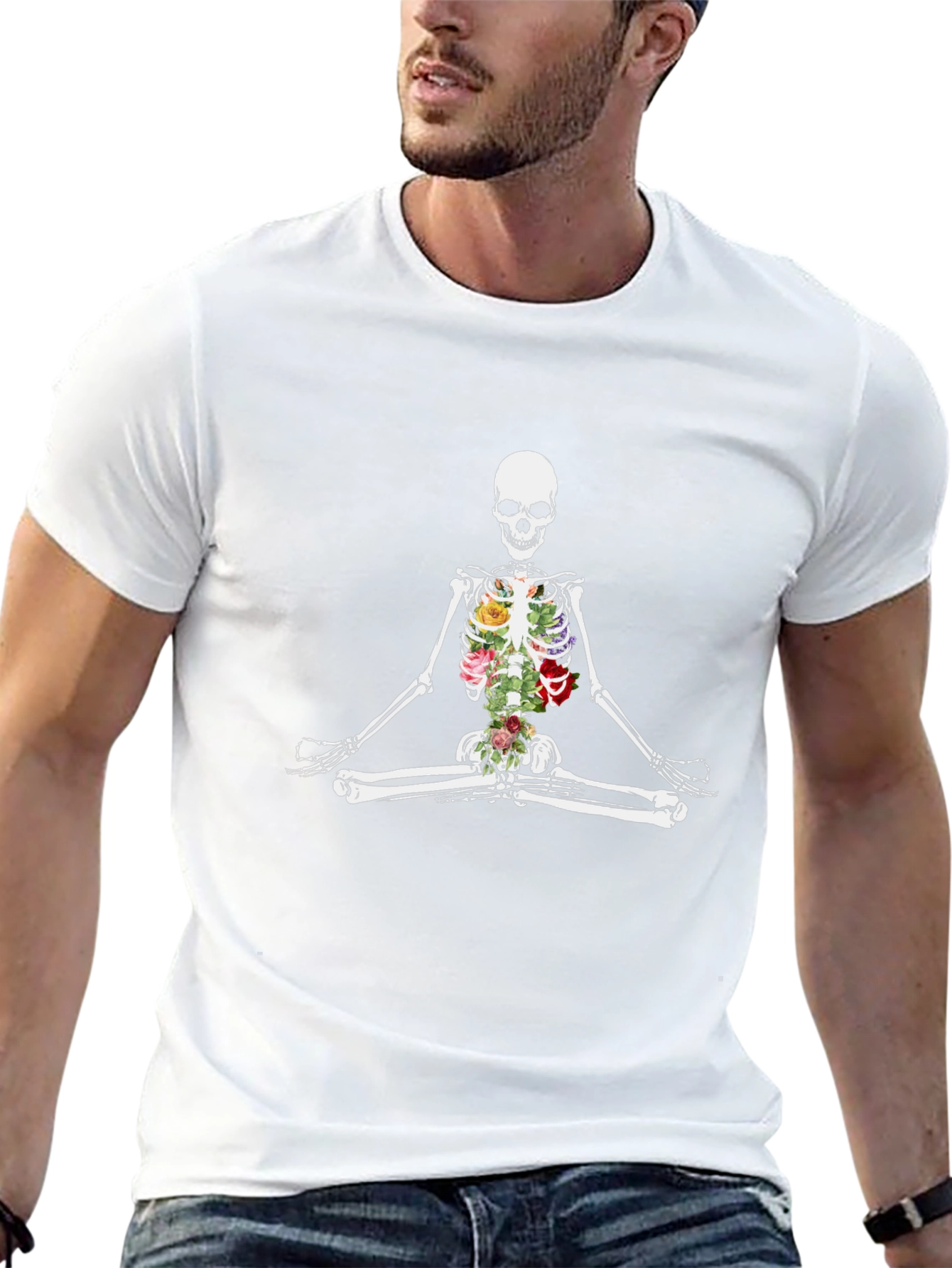 Floral Skeleton Meditating Graphic Tee