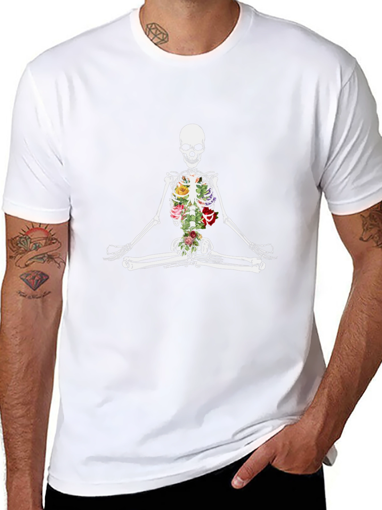 Floral Skeleton Meditating Graphic Tee