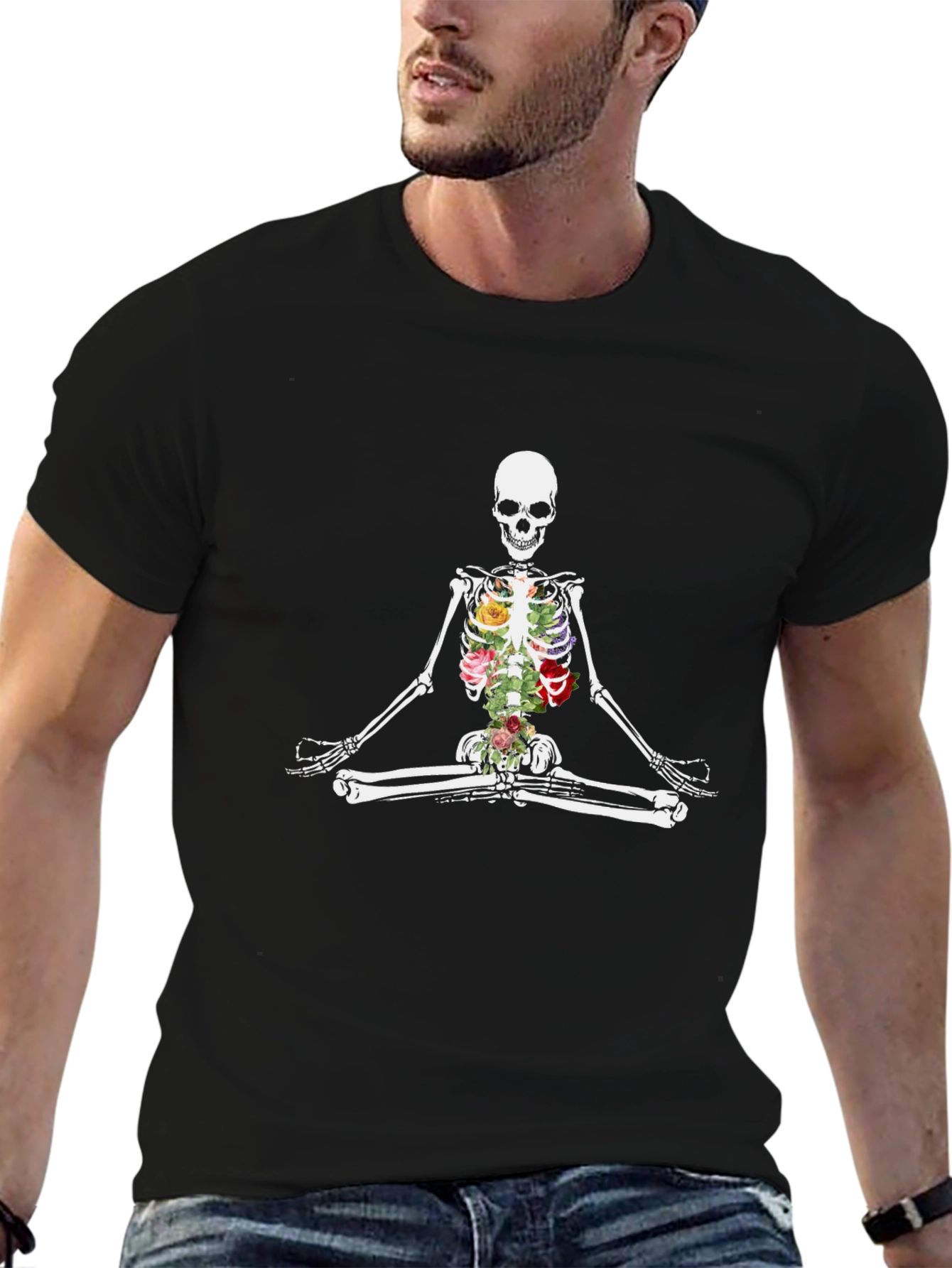 Floral Skeleton Meditating Graphic Tee