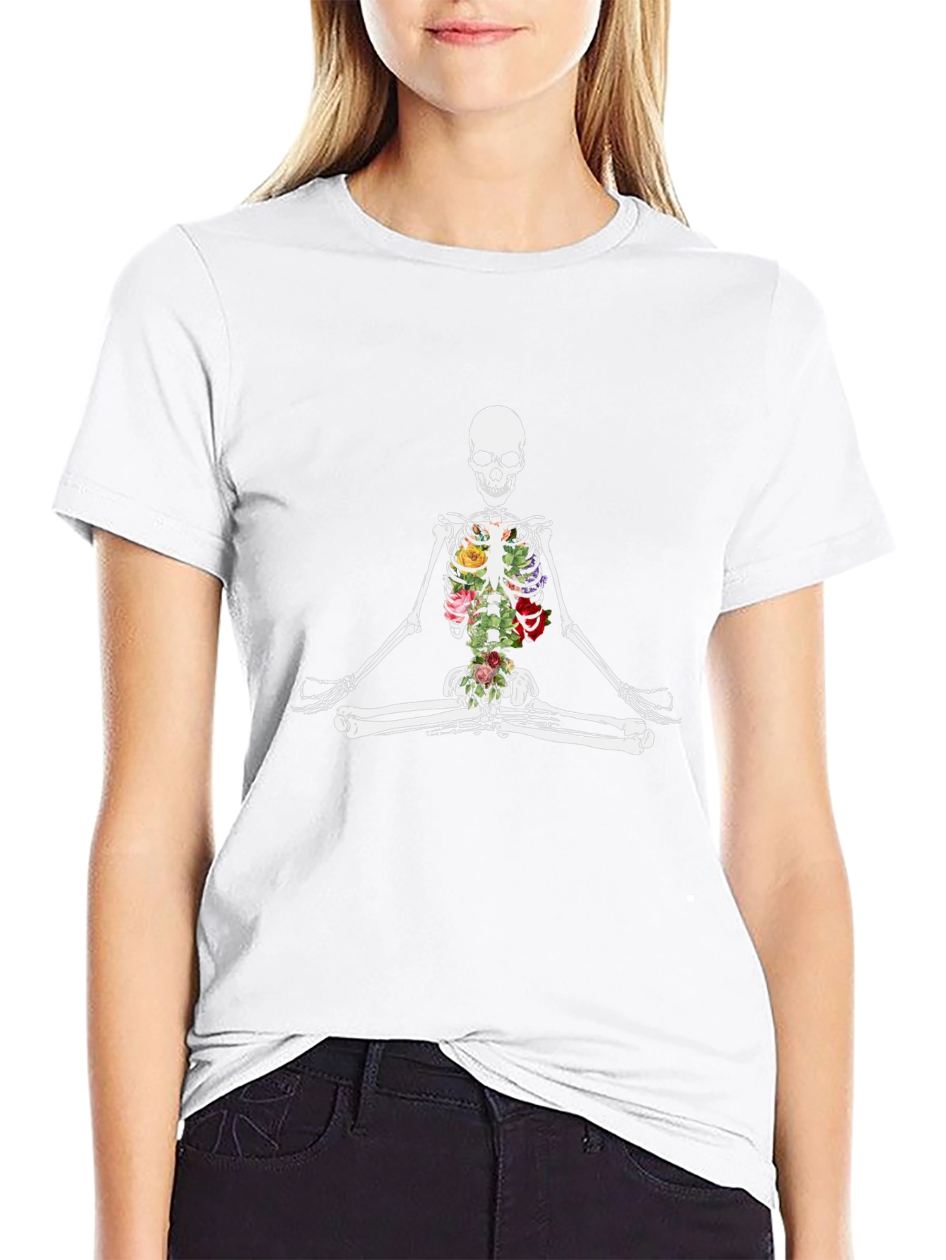 Floral Skeleton Meditating Graphic Tee