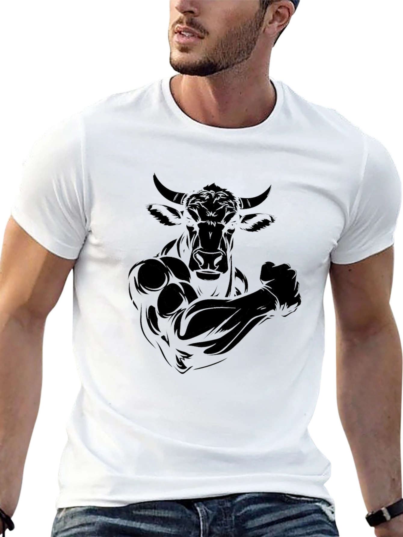 Black Bull Muscle Tee - Graphic Print T-Shirt