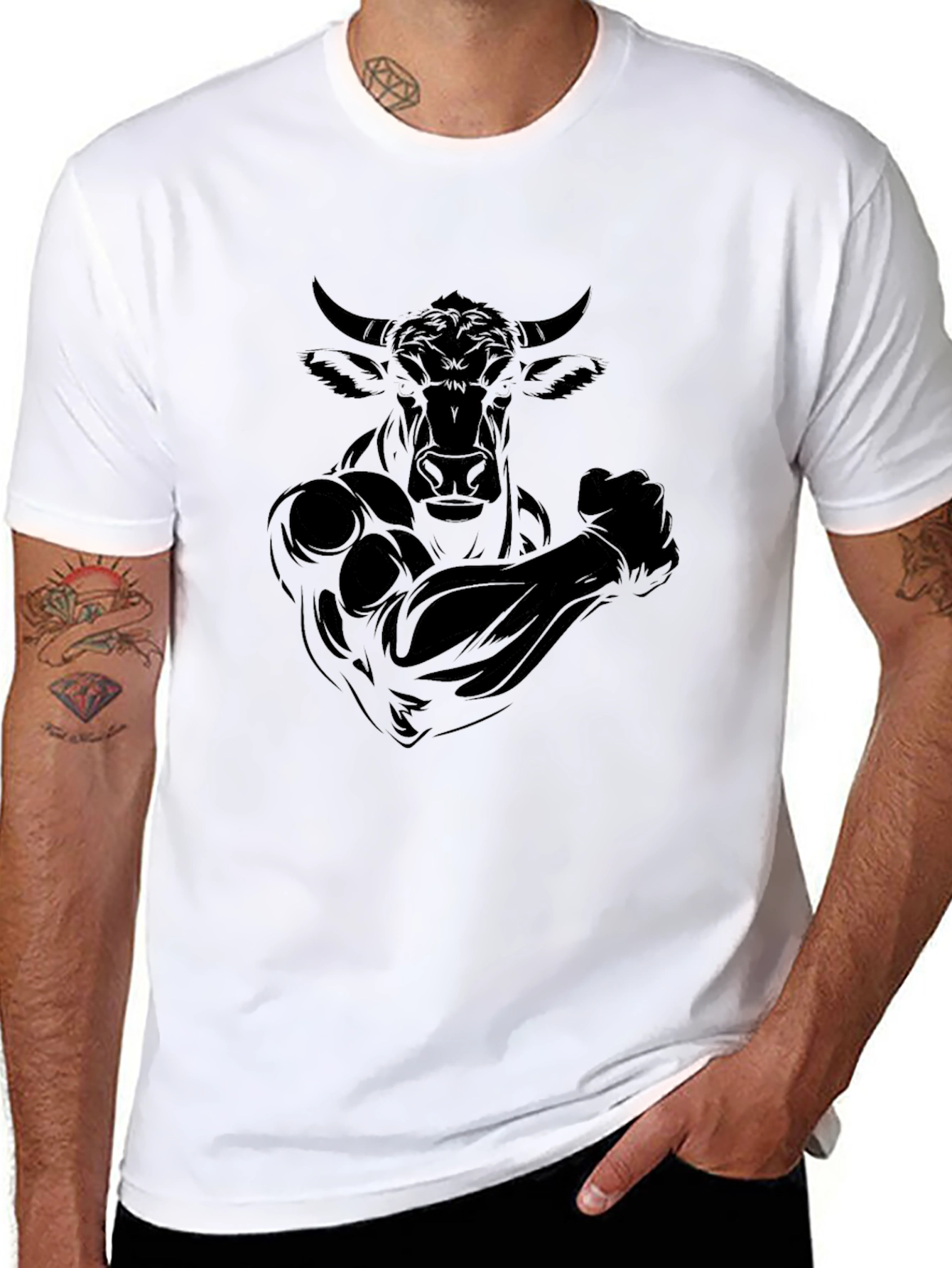 Black Bull Muscle Tee - Graphic Print T-Shirt