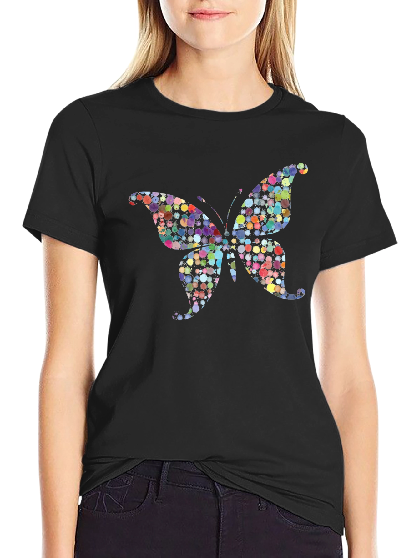 Butterfly Print Black T-Shirt - Unique Design