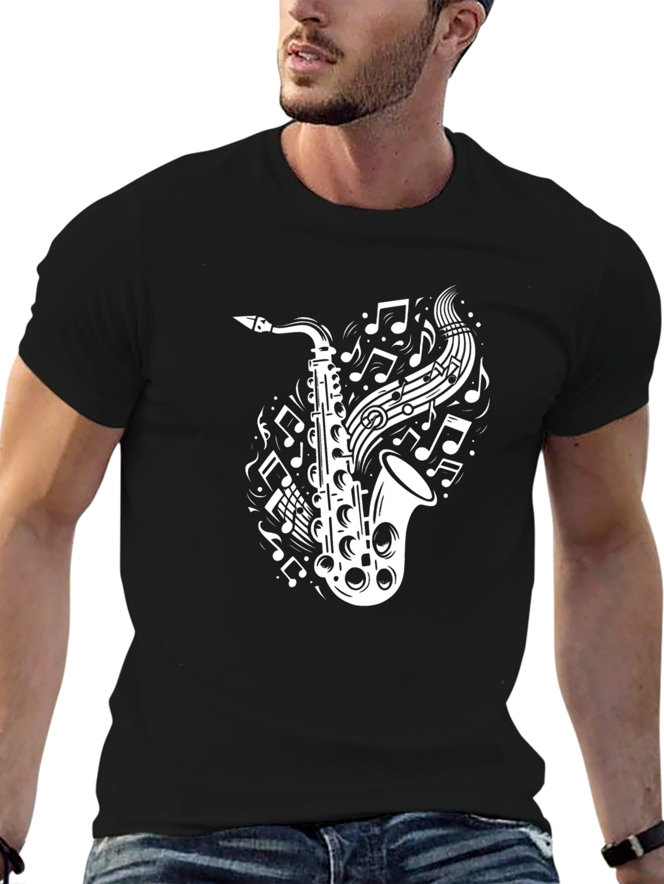 Saxophone Music Notes T-Shirt - Black