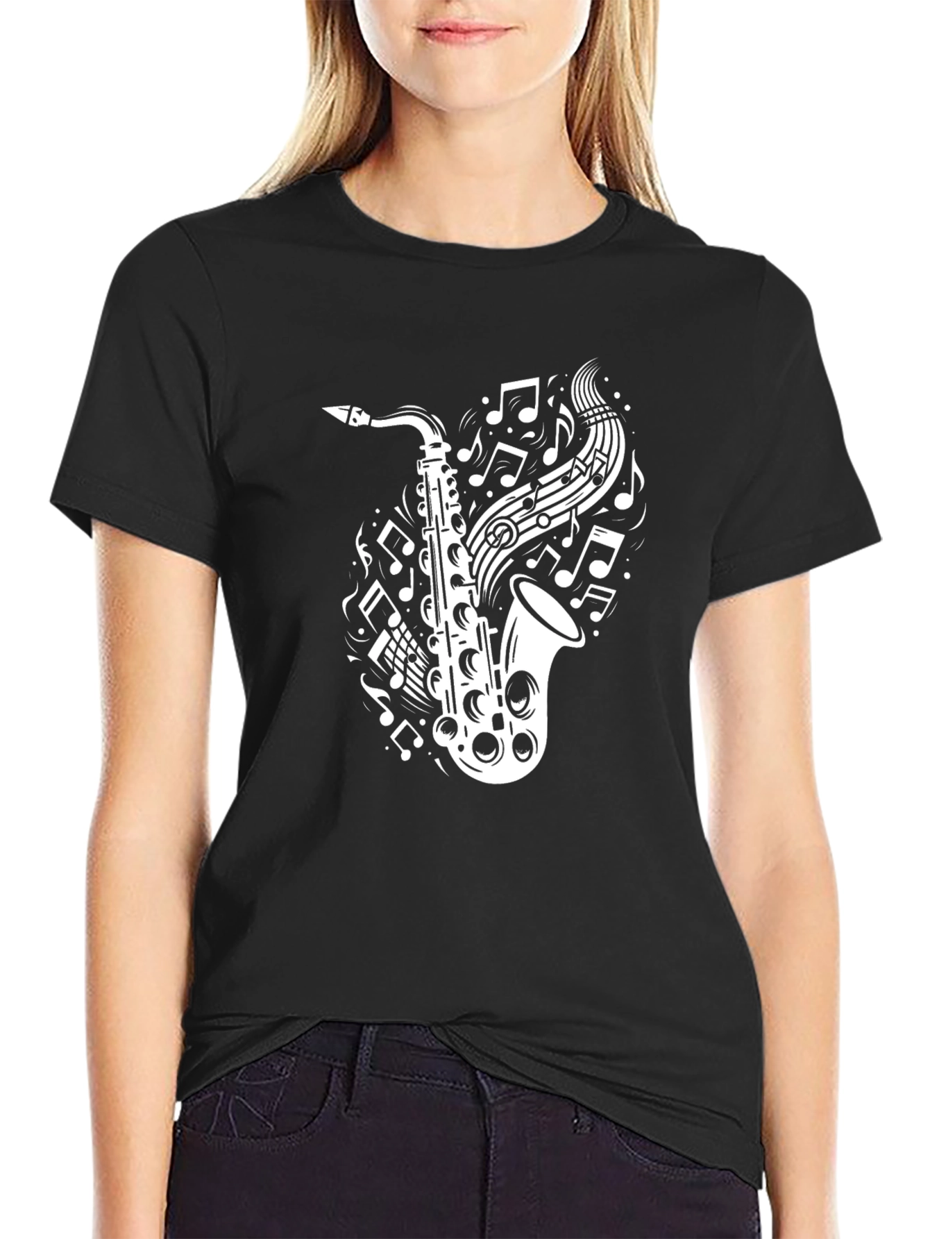 Saxophone Music Notes T-Shirt - Black