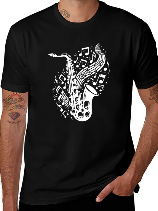 Saxophone Music Notes T-Shirt - Black