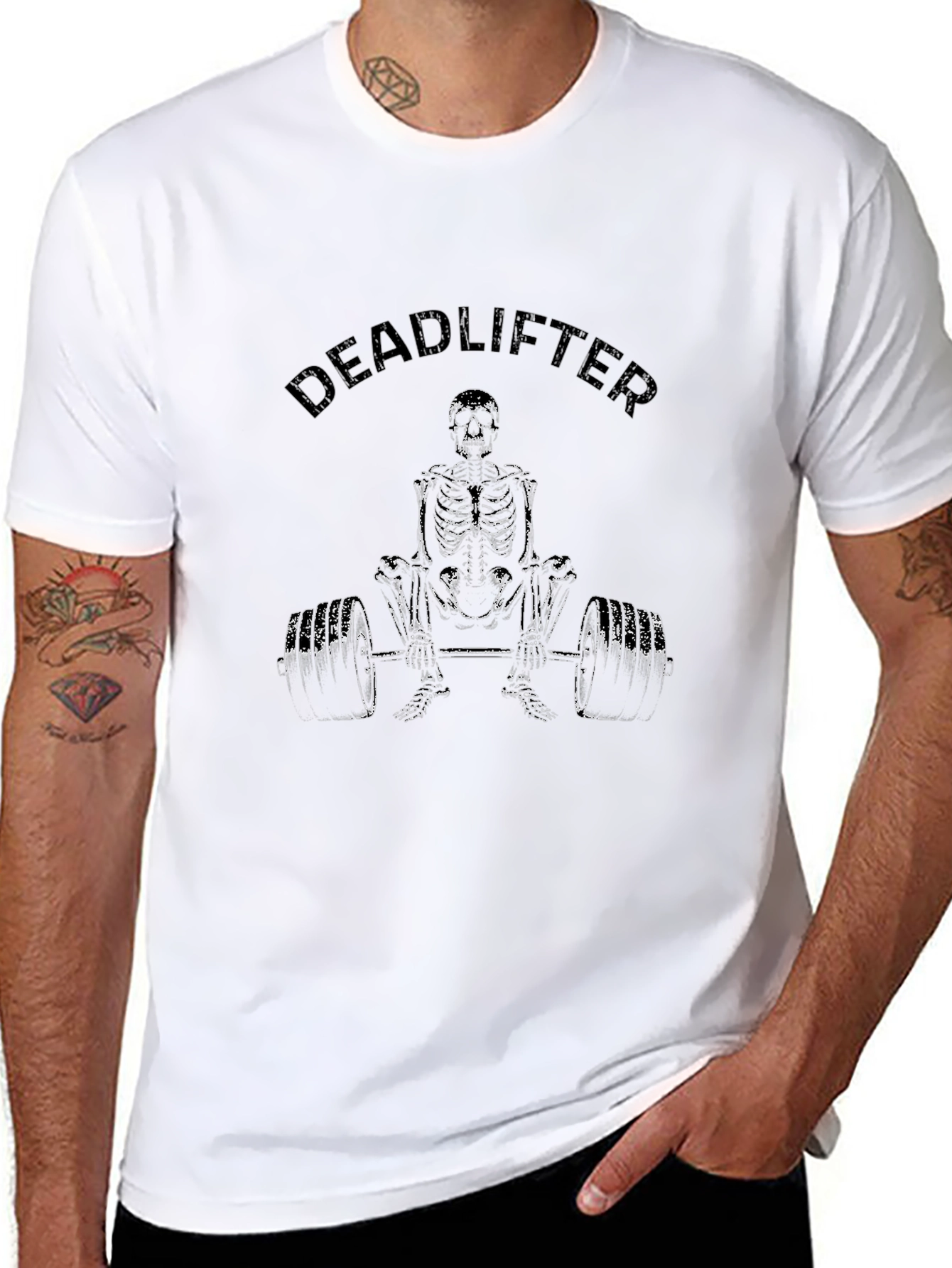Deadlifter Skeleton Graphic Tee - Black Cotton T-Shirt