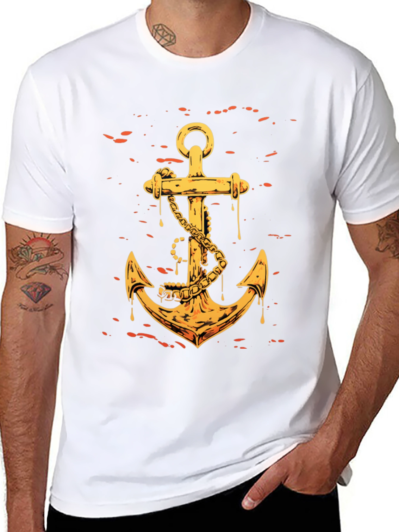 Golden Anchor Graphic Tee - Black Casual Shirt