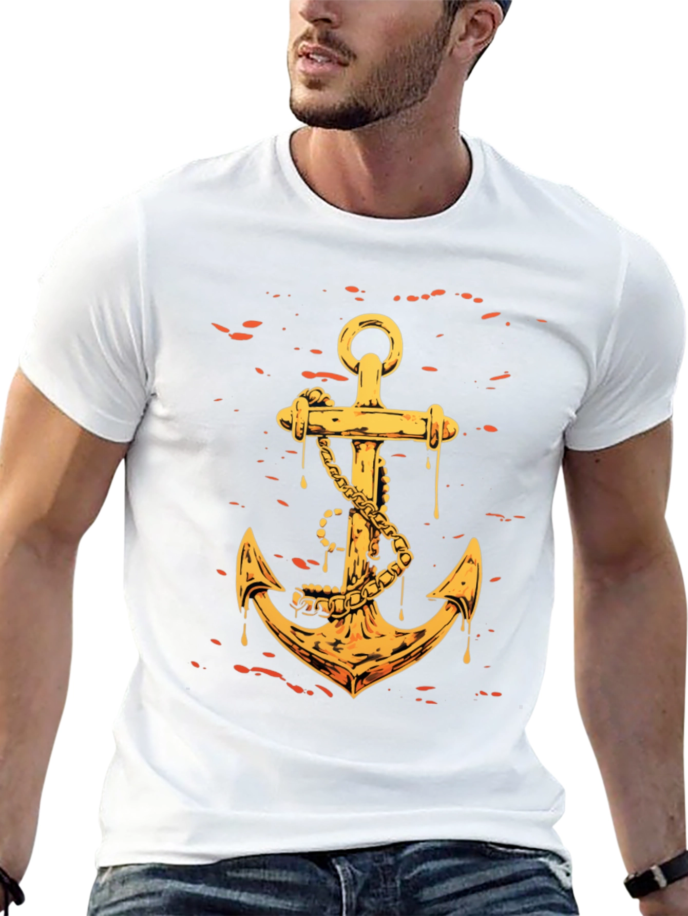 Golden Anchor Graphic Tee - Black Casual Shirt