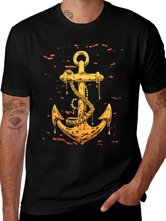 Golden Anchor Graphic Tee - Black Casual Shirt