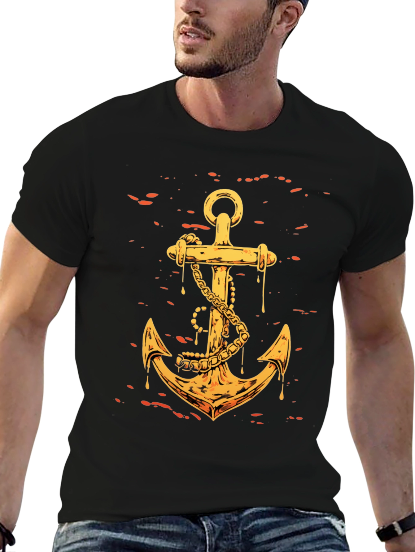 Golden Anchor Graphic Tee - Black Casual Shirt