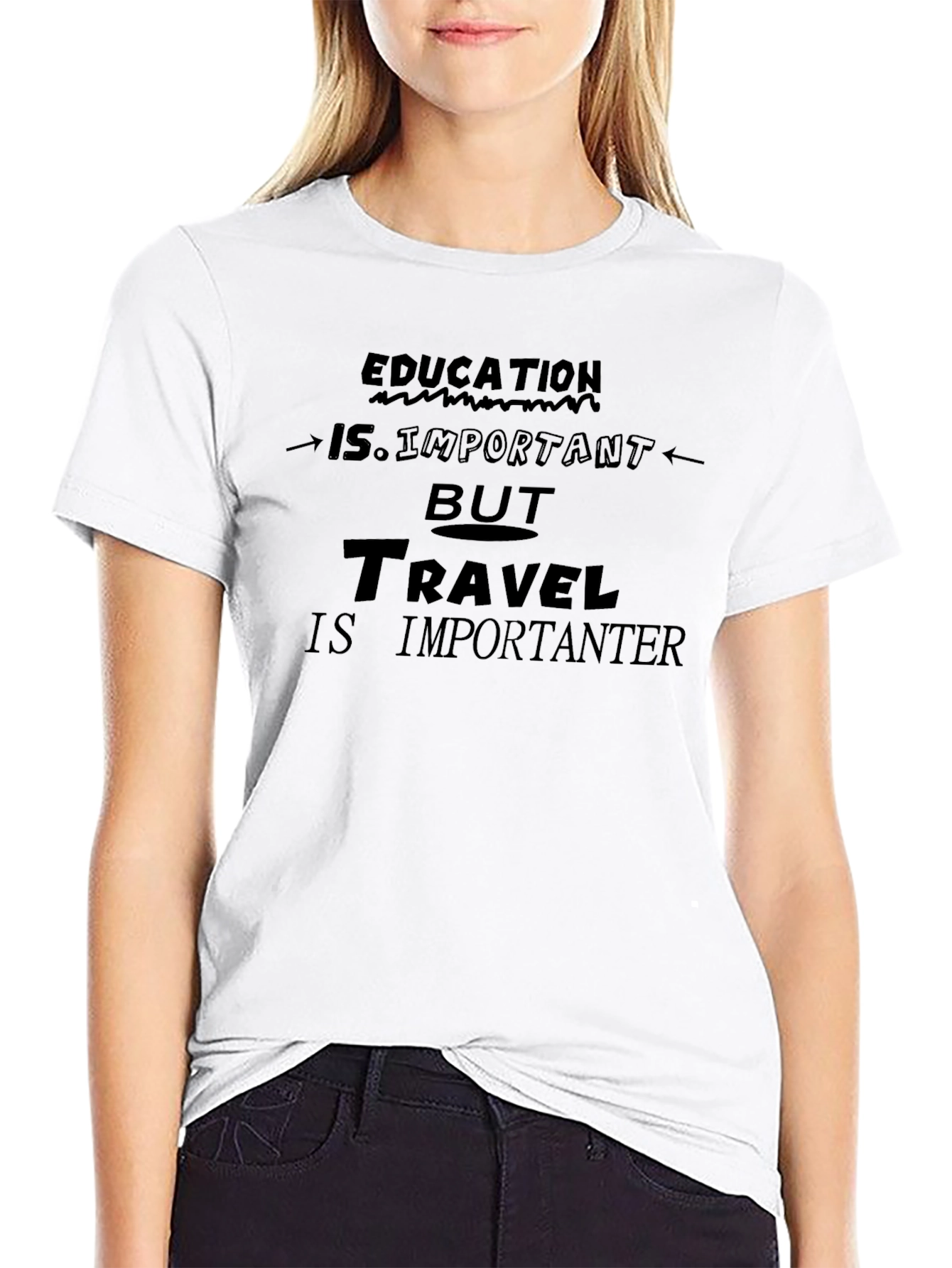 Education vs. Travel Graphic Tee - Black Cotton T-Shirt