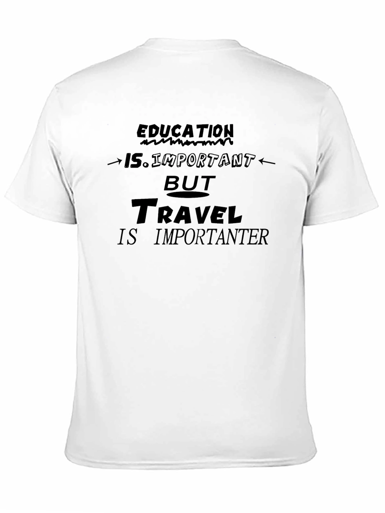 Education vs. Travel Graphic Tee - Black Cotton T-Shirt