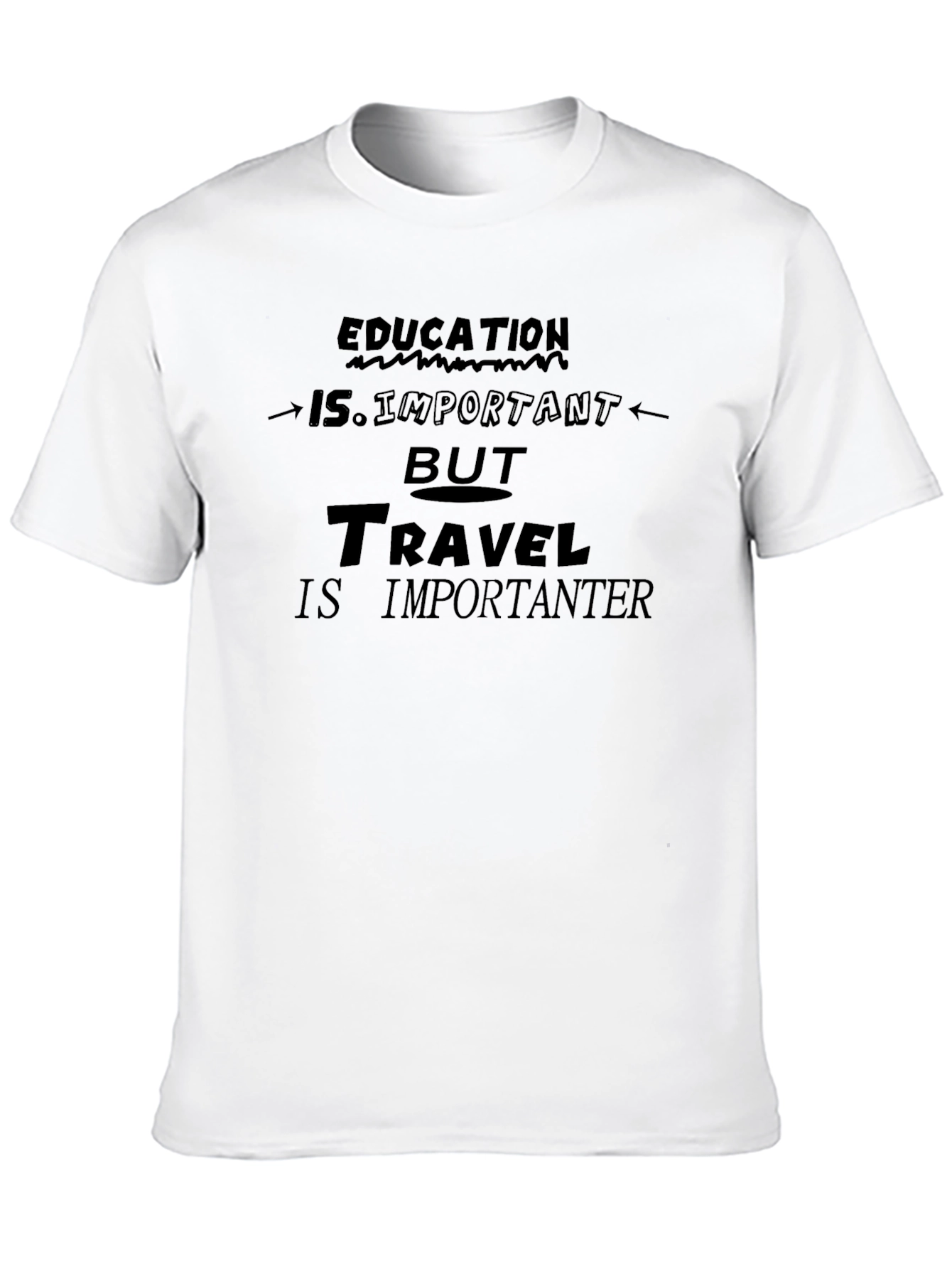 Education vs. Travel Graphic Tee - Black Cotton T-Shirt