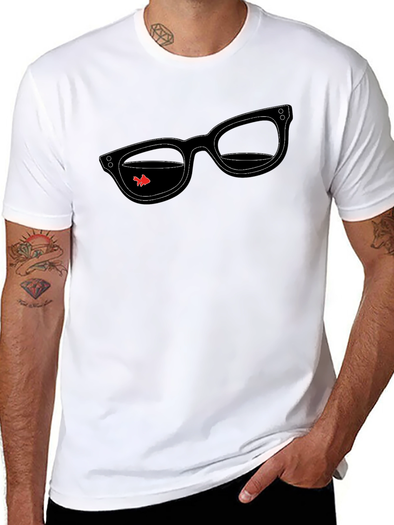 Cool Glasses & Goldfish T-Shirt - Stylish Graphic Tee