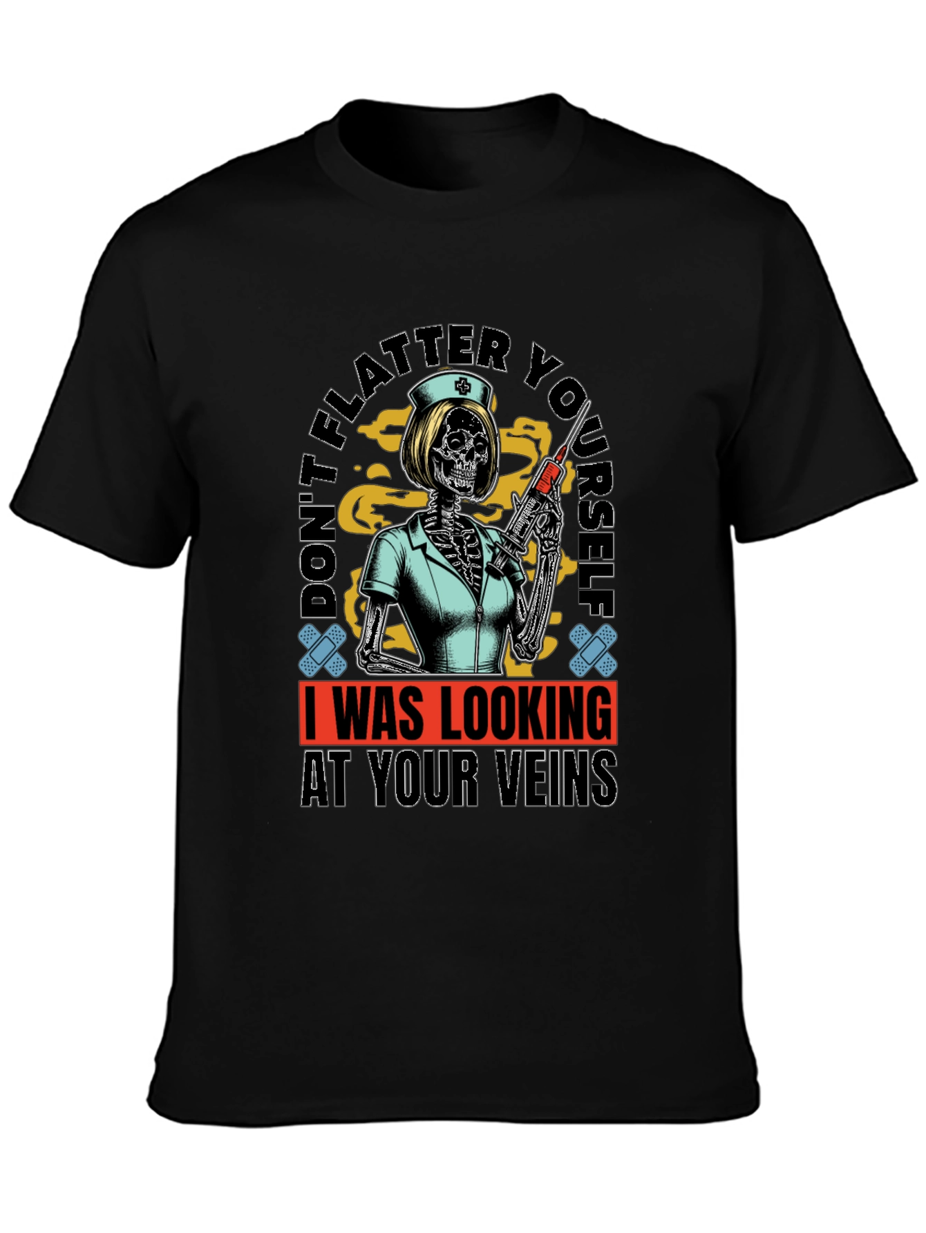 Humorous Skeleton Nurse T-Shirt - Veins Design