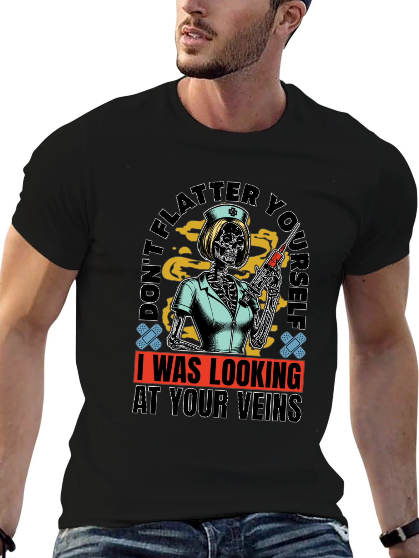 Humorous Skeleton Nurse T-Shirt - Veins Design