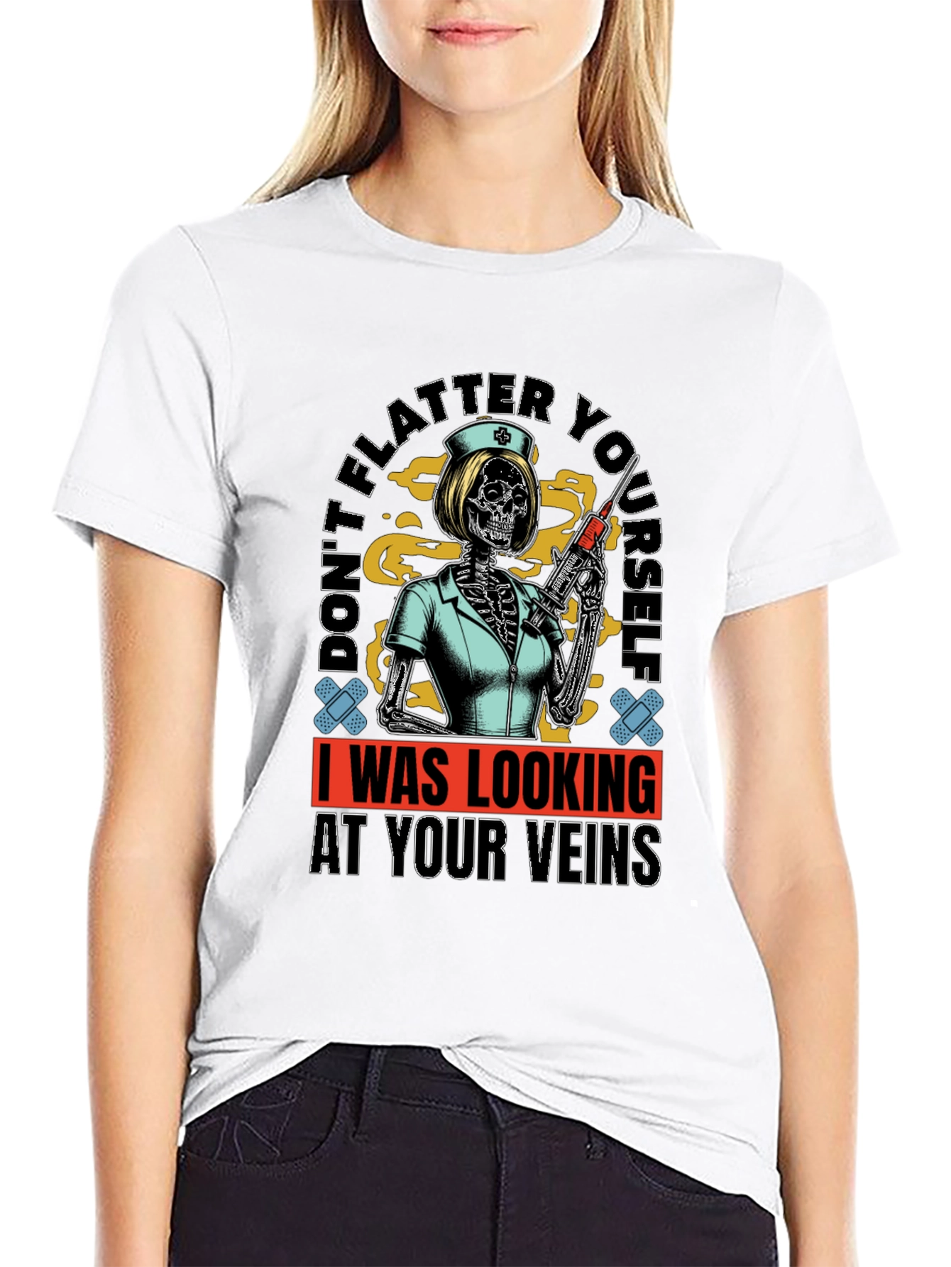 Humorous Skeleton Nurse T-Shirt - Veins Design